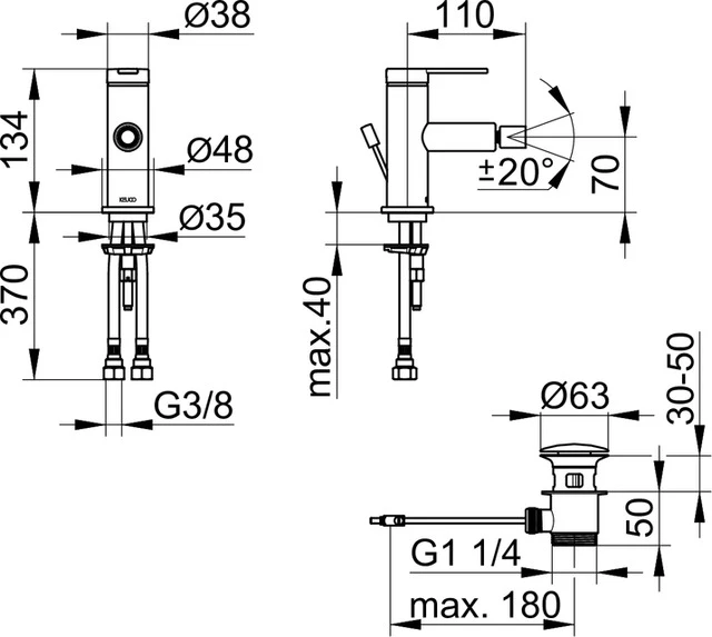IXMO 59509373000 Einhebel-Bidetmischer mit Zugstangen-Ablaufgarnitur IXMO Flat, Rosette rund/eckig schwarz