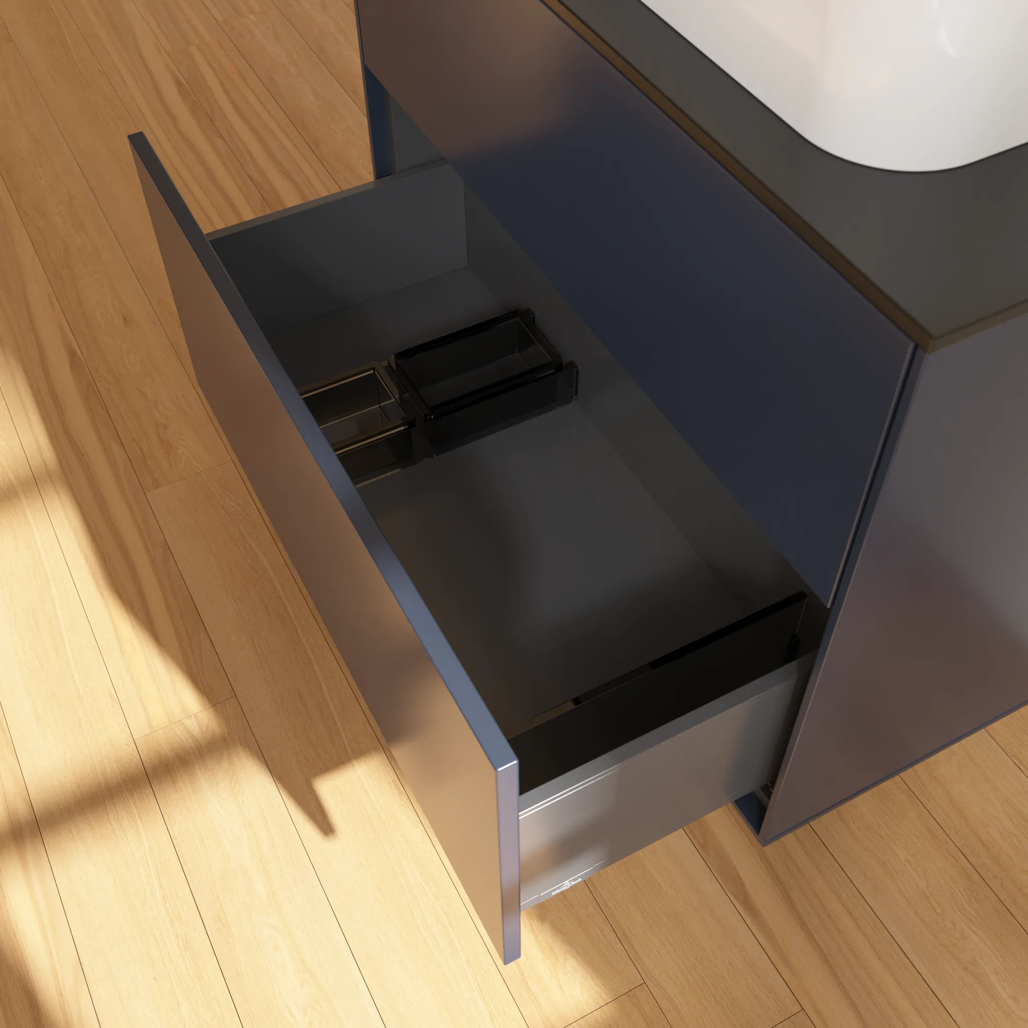 Villeroy & Boch Finion Waschbeckenunterschrank F22, 800 x 603 x 501 mm, Midnight Blue Matt Lacquer / Glass Black Matt