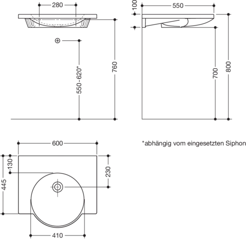 Wandwaschtisch 60 × 55 × 10 cm