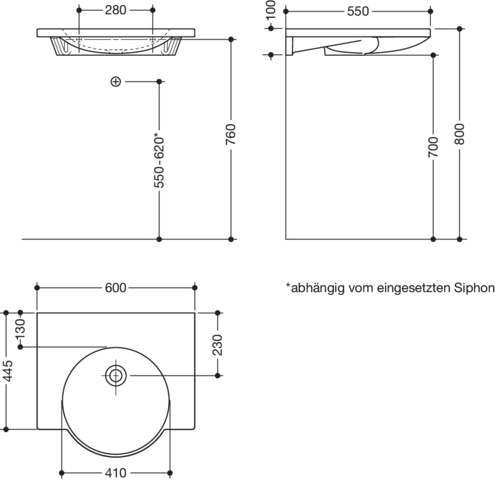 HEWI Waschtisch PG87, Mineralguss, alpinweiß, 600x550mm HEWI Waschtisch PG87, Mineralguss, alpinweiß, 600x550mm