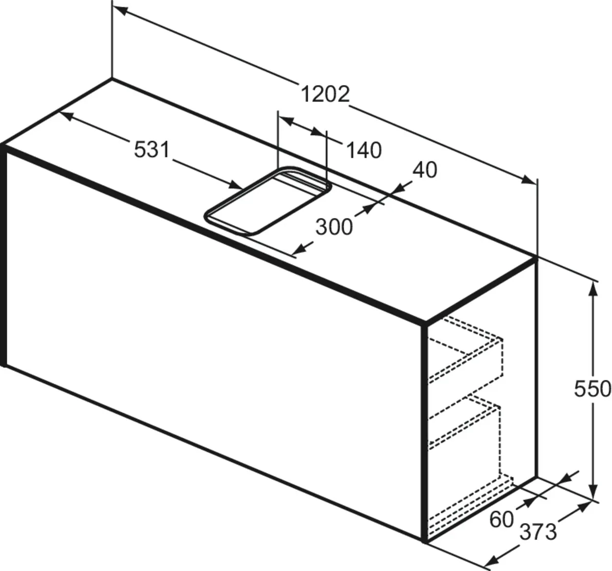 Ideal Standard Waschtischunterschrank „Conca“ 120,2 × 55 × 37,3 cm Eiche geflammt Furnier