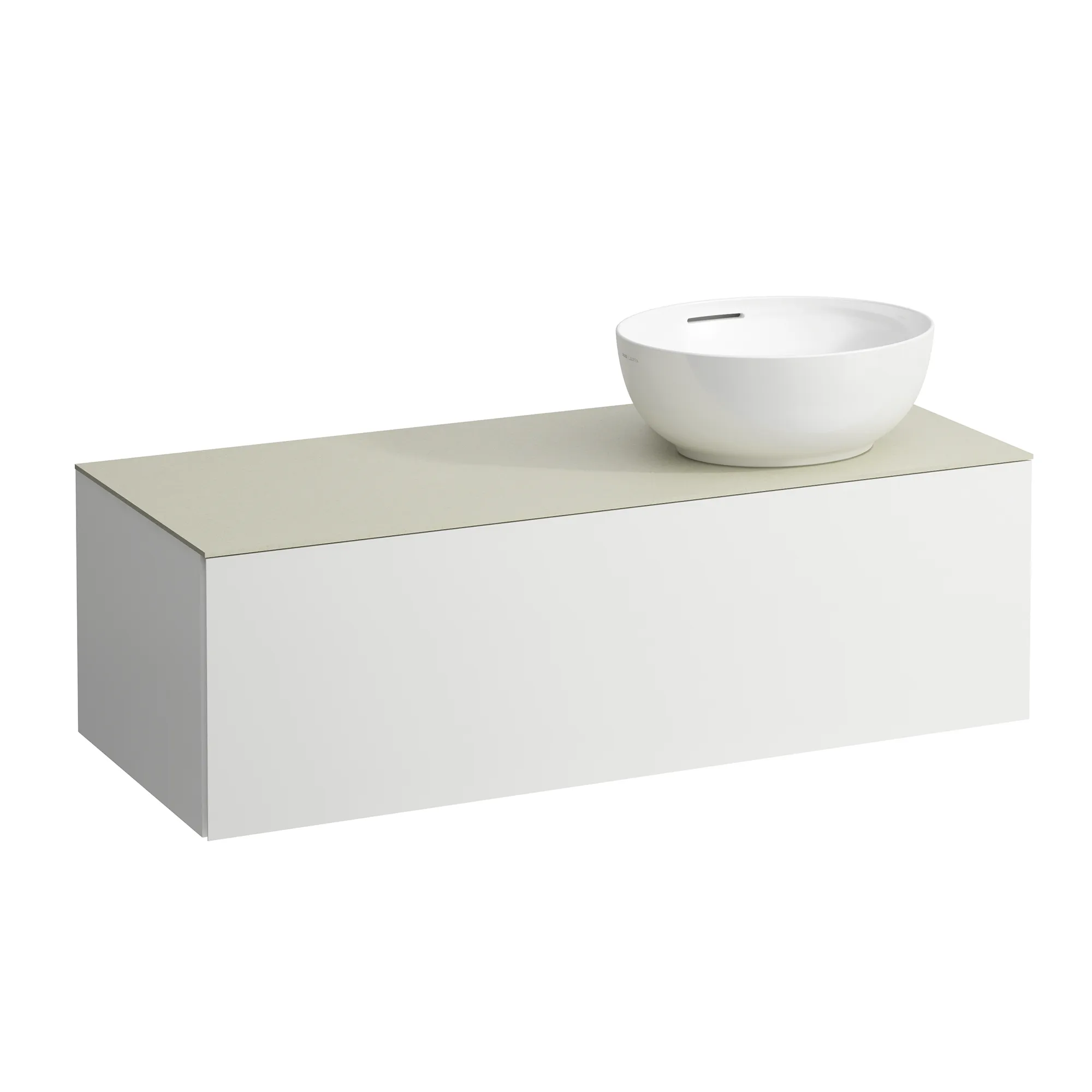 Schubladenelement (Waschtischunterbau+Waschtischplatte) ILBAGNOALESSI 500x1200x370 1 Schublade integrierte versteckte Griffe seitlich Vollauszug Soft-Close Ausschnitt rechts Calce Avorio Top passend zu Waschtisch H818975/6 H818977/8 Weiß matt