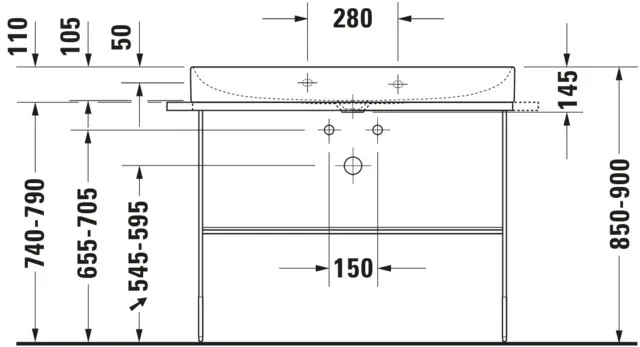 Wandwaschtisch „DuraSquare“, ohne Überlauf, Hahnlochposition mittig