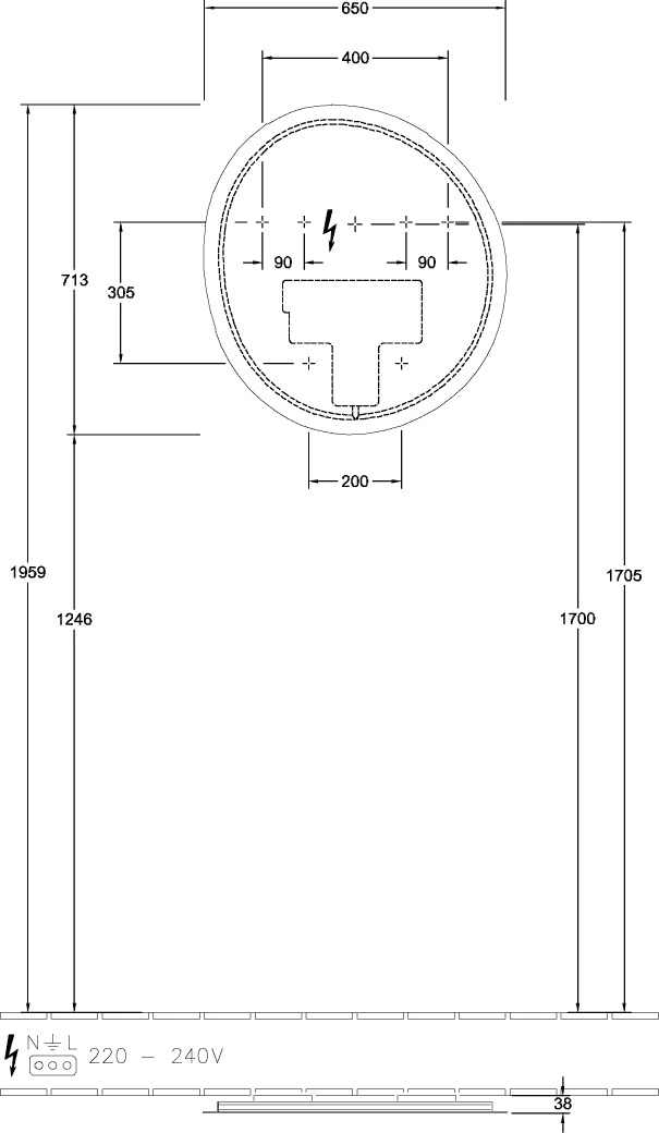 Villeroy & Boch Spiegel „Antao“ 65 × 70,7 cm, mit Beleuchtung