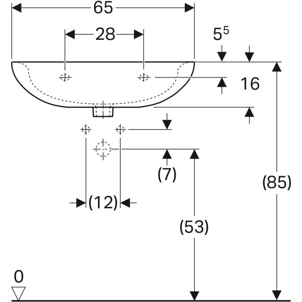 Wandwaschtisch „Renova“, mit Überlauf, Hahnlochposition mittig 65 × 51 cm Wandwaschtisch „Renova“, mit Überlauf, Hahnlochposition mittig 65 × 51 cm