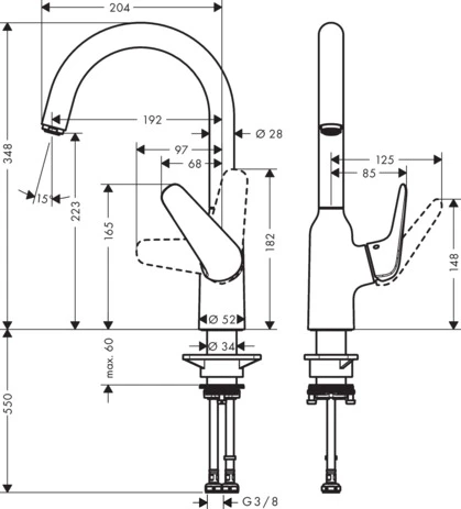 Spültischmischer 220 Focus M42 1jet chrom