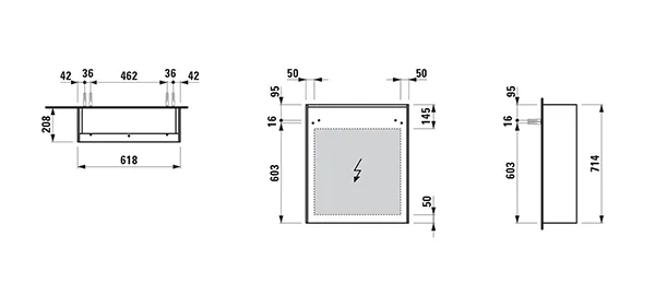 Spiegelschrank LANI LED-Beleuchtung horizontal mit Steckdose 715x620x210 1 Tür 2 Glasfachböden Scharnier links weiß matt