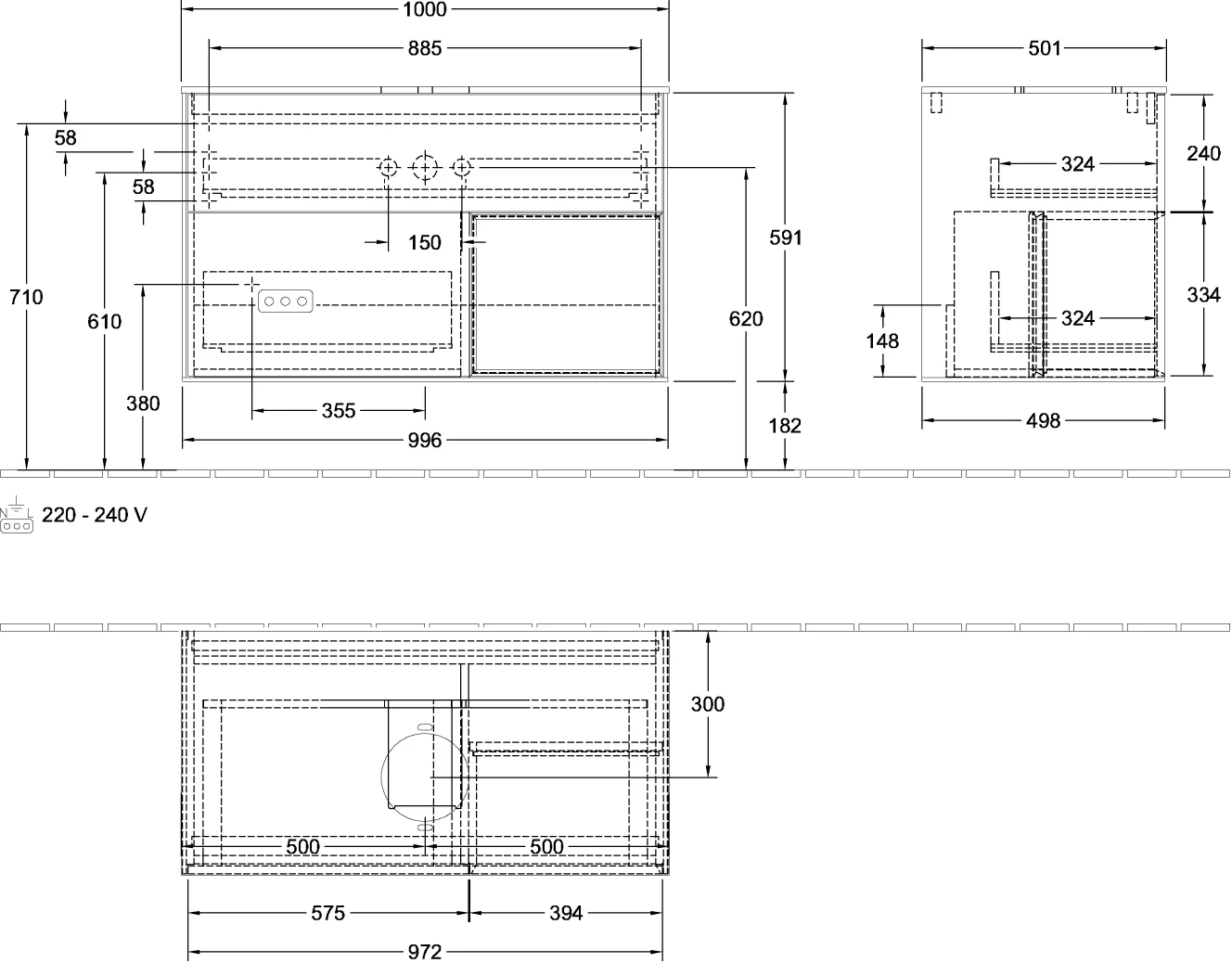 Villeroy & Boch Finion Waschbeckenunterschrank FA2, 1000 x 603 x 501 mm, Silk Grey Matt Lacquer / White Matt Lacquer / Glass White Matt
