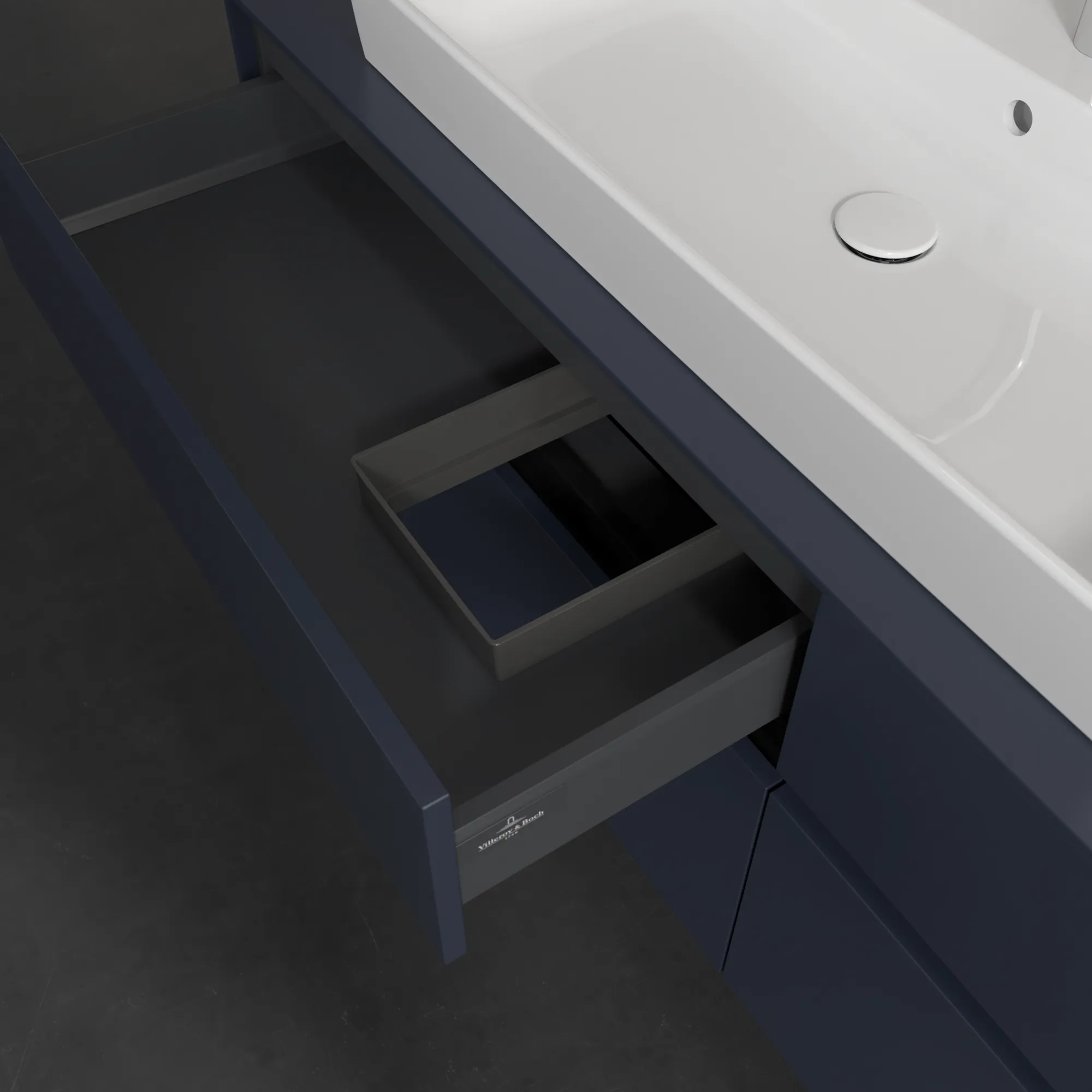 Villeroy & Boch Waschtischunterschrank „Collaro“ 1600 × 548 × 500 mm Marine Blue, mit Beleuchtung, für Becken links Villeroy & Boch Waschtischunterschrank „Collaro“ 1600 × 548 × 500 mm Marine Blue, mit Beleuchtung, für Becken links