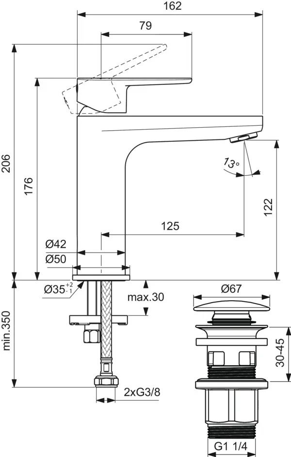 Ideal Standard Waschtischarmatur Cerafine O H120 mit Push-Open Ausladung 125mm Silk Black Ideal Standard Waschtischarmatur Cerafine O H120 mit Push-Open Ausladung 125mm Silk Black