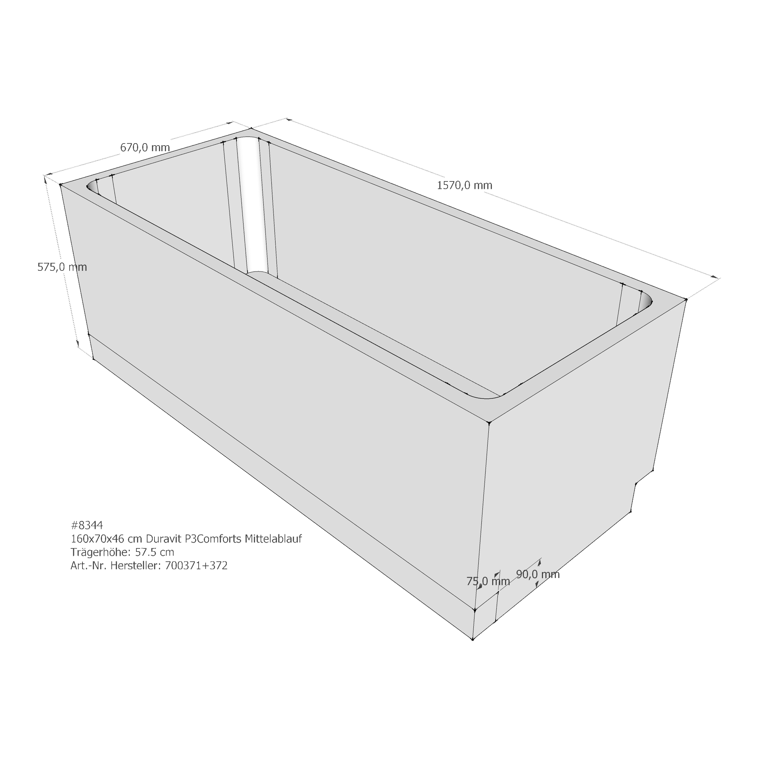 Badewannenträger für Duravit P3 Comforts 160 × 70 × 46 cm