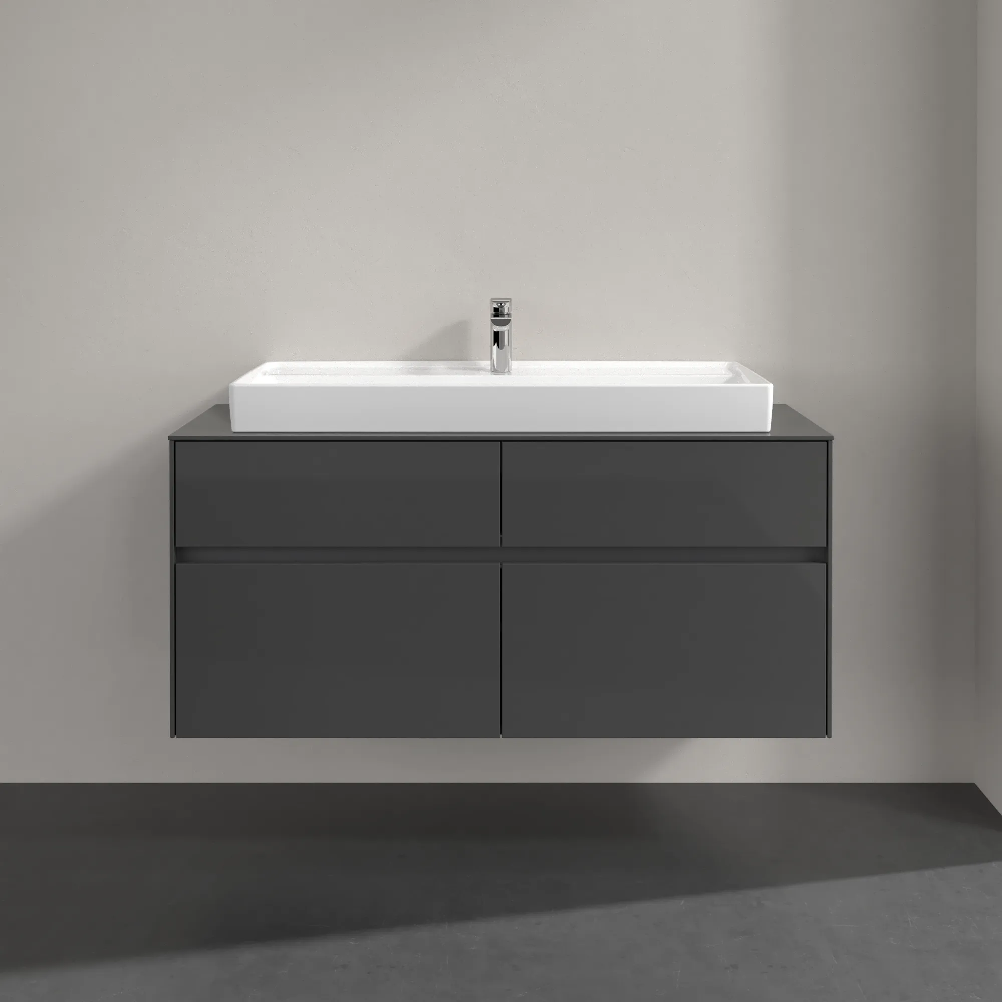 Villeroy & Boch Waschtischunterschrank „Collaro“ 1200 × 548 × 500 mm Glossy Grey, ohne Beleuchtung, für Becken mittig Villeroy & Boch Waschtischunterschrank „Collaro“ 1200 × 548 × 500 mm Glossy Grey, ohne Beleuchtung, für Becken mittig