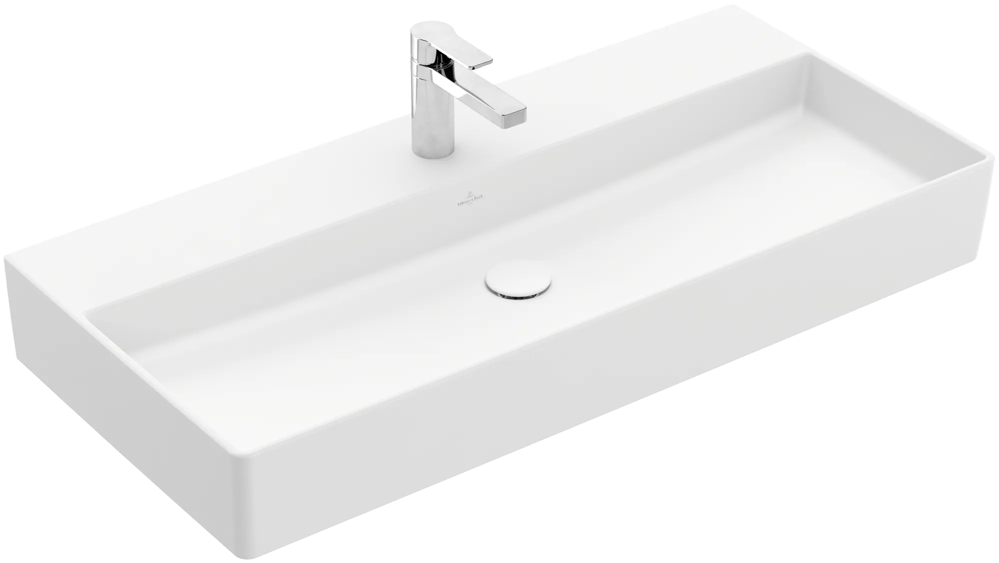 Villeroy & Boch Wandwaschtisch aus TitanCeram „Memento 2.0“ 1000 × 470 × 135 mm, mit Hahnlochbohrung, Hahnlochposition mittig in Stone White