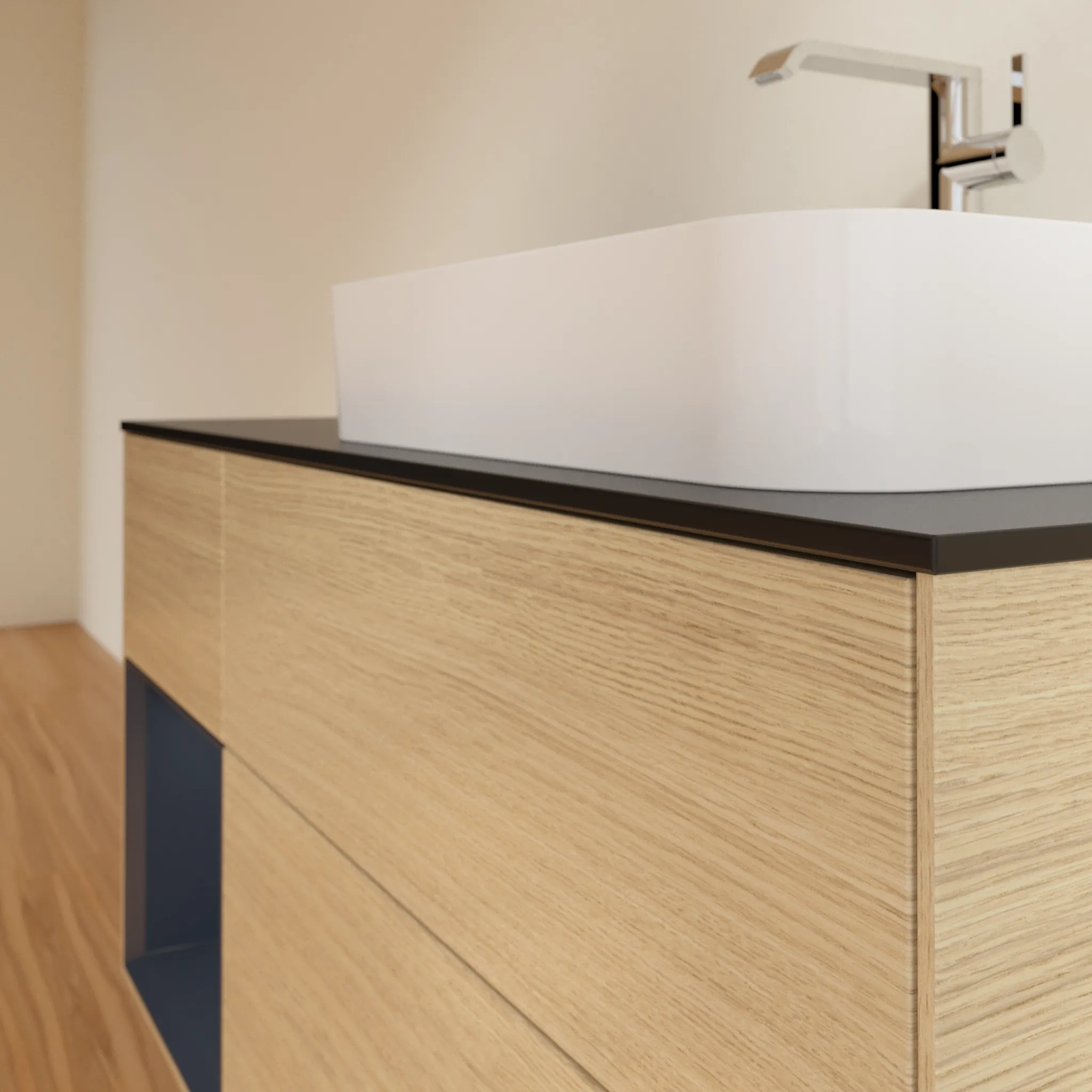 Villeroy & Boch Waschtischunterschrank „Finion“ für Schrankwaschtisch 1200 × 603 × 501 mm Oak Veneer, mit Hahnlochbohrung, für Becken rechts Villeroy & Boch Waschtischunterschrank „Finion“ für Schrankwaschtisch 1200 × 603 × 501 mm Oak Veneer, mit Hahnlochbohrung, für Becken rechts