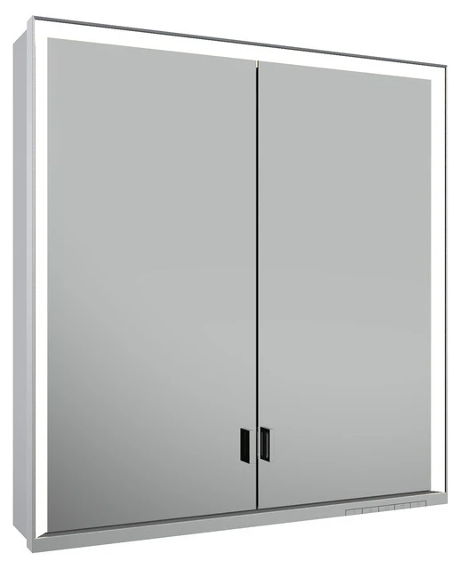 KEUCO Wandvorbau Spiegelschrank mit verdecktem Ablagefach „Royal Lumos“ in Silber (eloxiert), Aufputz, mit Steckdosen 700 × 735 × 165 mm