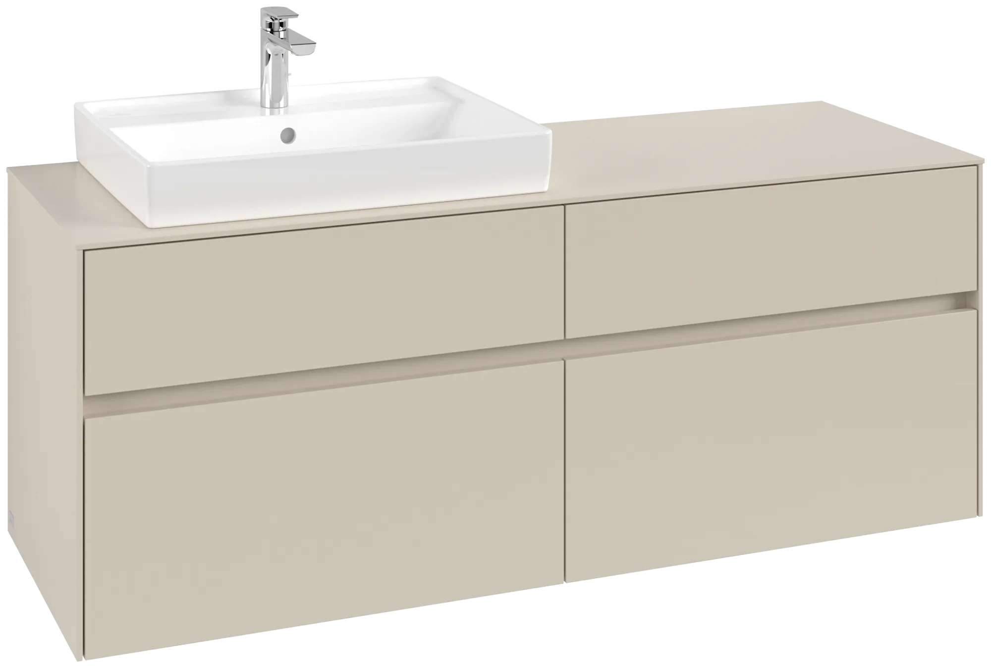 Villeroy & Boch Waschtischunterschrank „Collaro“ 1400 × 548 × 500 mm Cashmere Grey, mit Beleuchtung, für Becken links