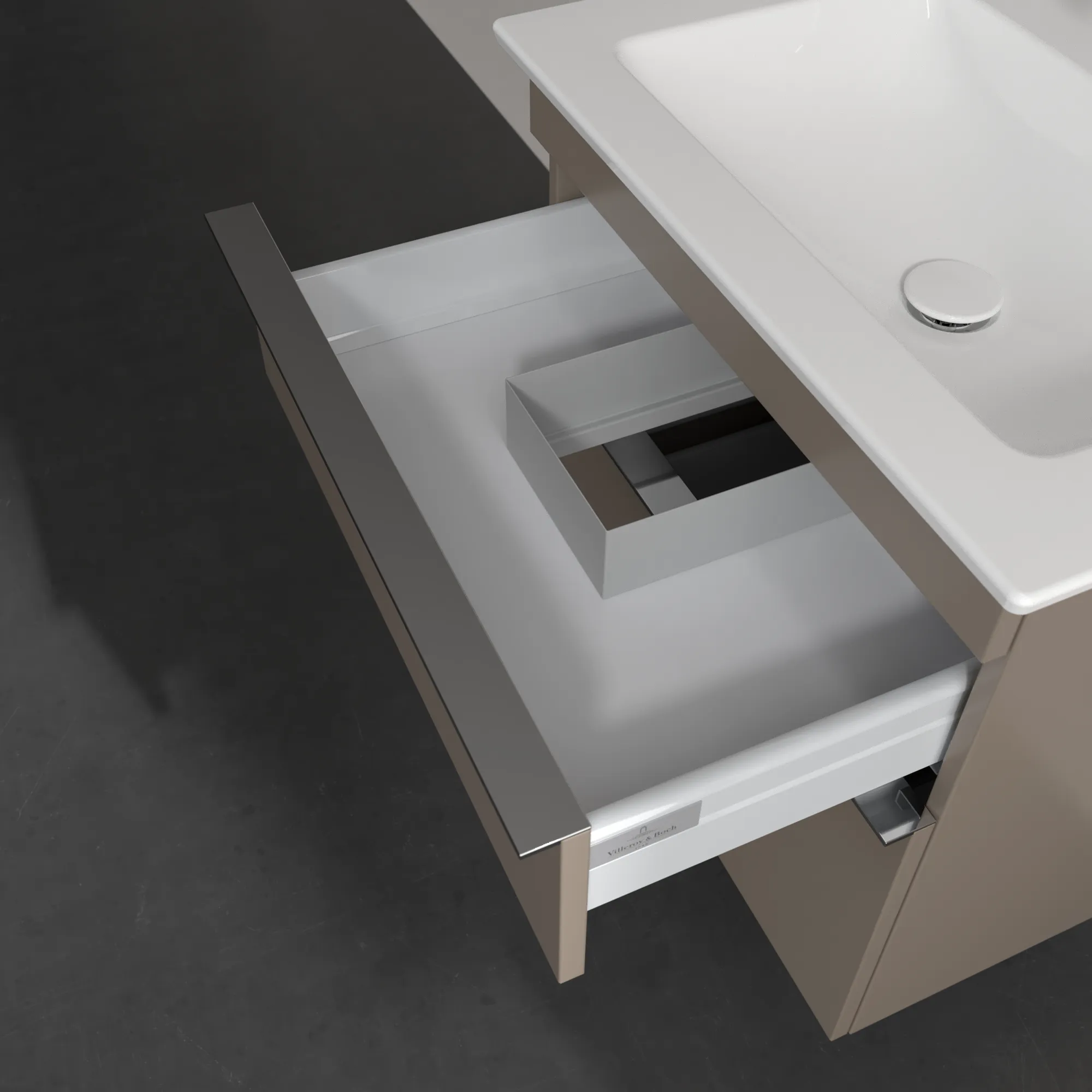 Villeroy & Boch Waschtischunterschrank „Venticello“ für Schrankwaschtisch 603 × 590 × 502 mm Taupe, für Becken mittig Villeroy & Boch Waschtischunterschrank „Venticello“ für Schrankwaschtisch 603 × 590 × 502 mm Taupe, für Becken mittig