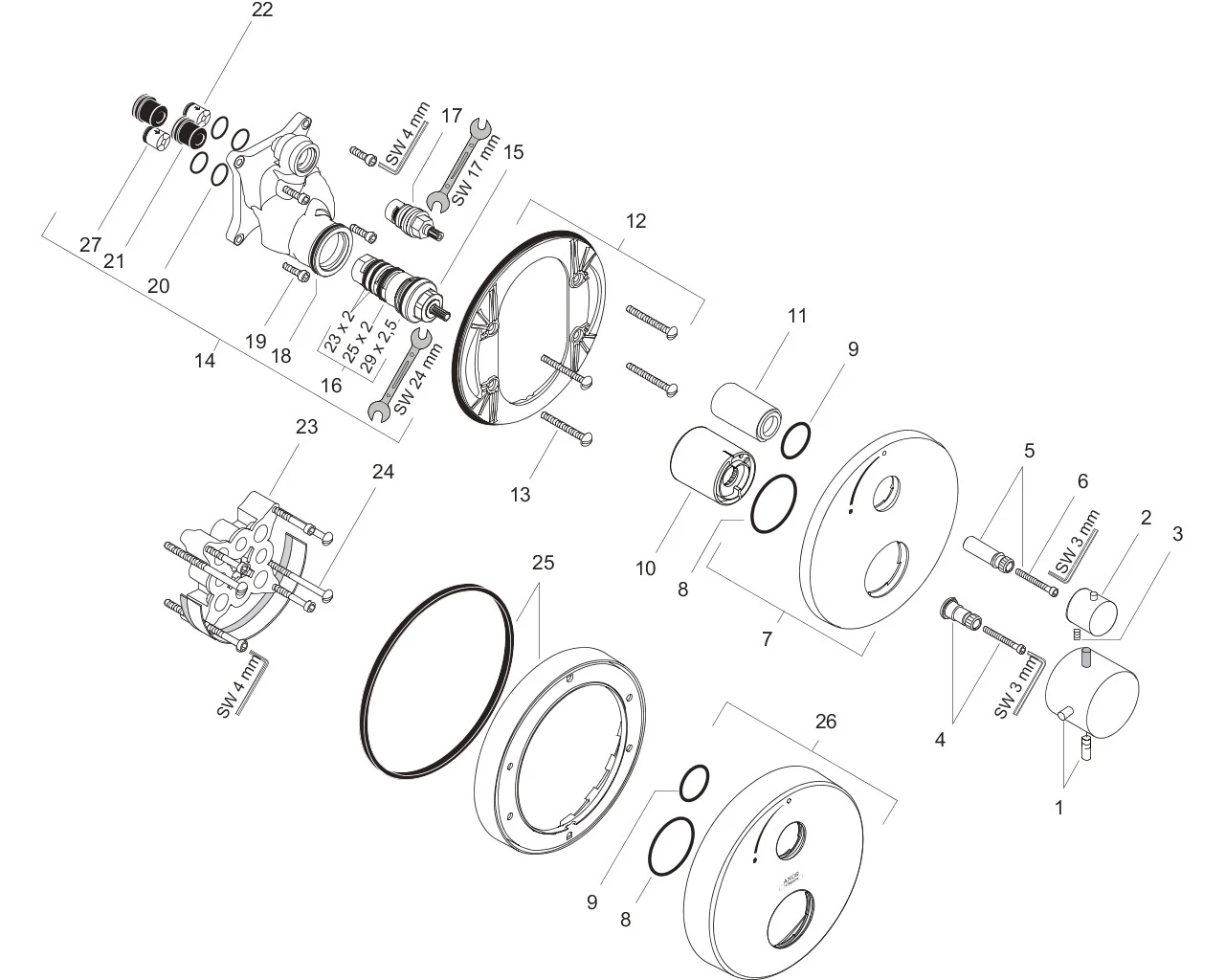 Thermostatmischer Unterputz Axor Starck Fertigset chrom mit Absperrventil