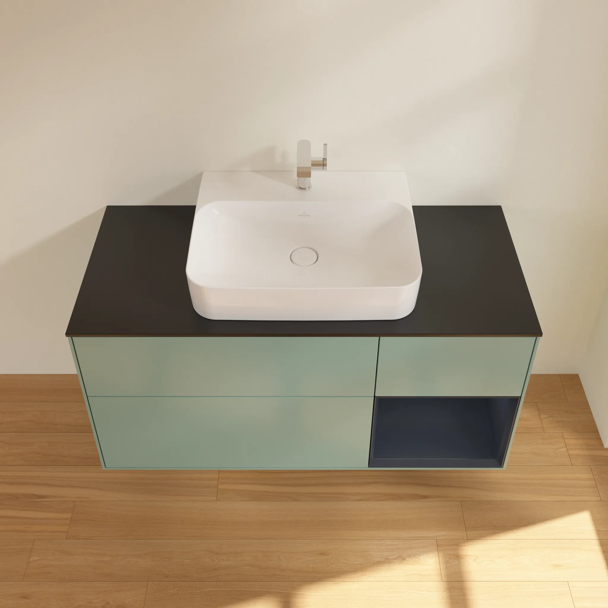 Villeroy & Boch Waschtischunterschrank „Finion“ für Schrankwaschtisch 1200 × 603 × 501 mm Olive Matt Lacquer, für Becken mittig
