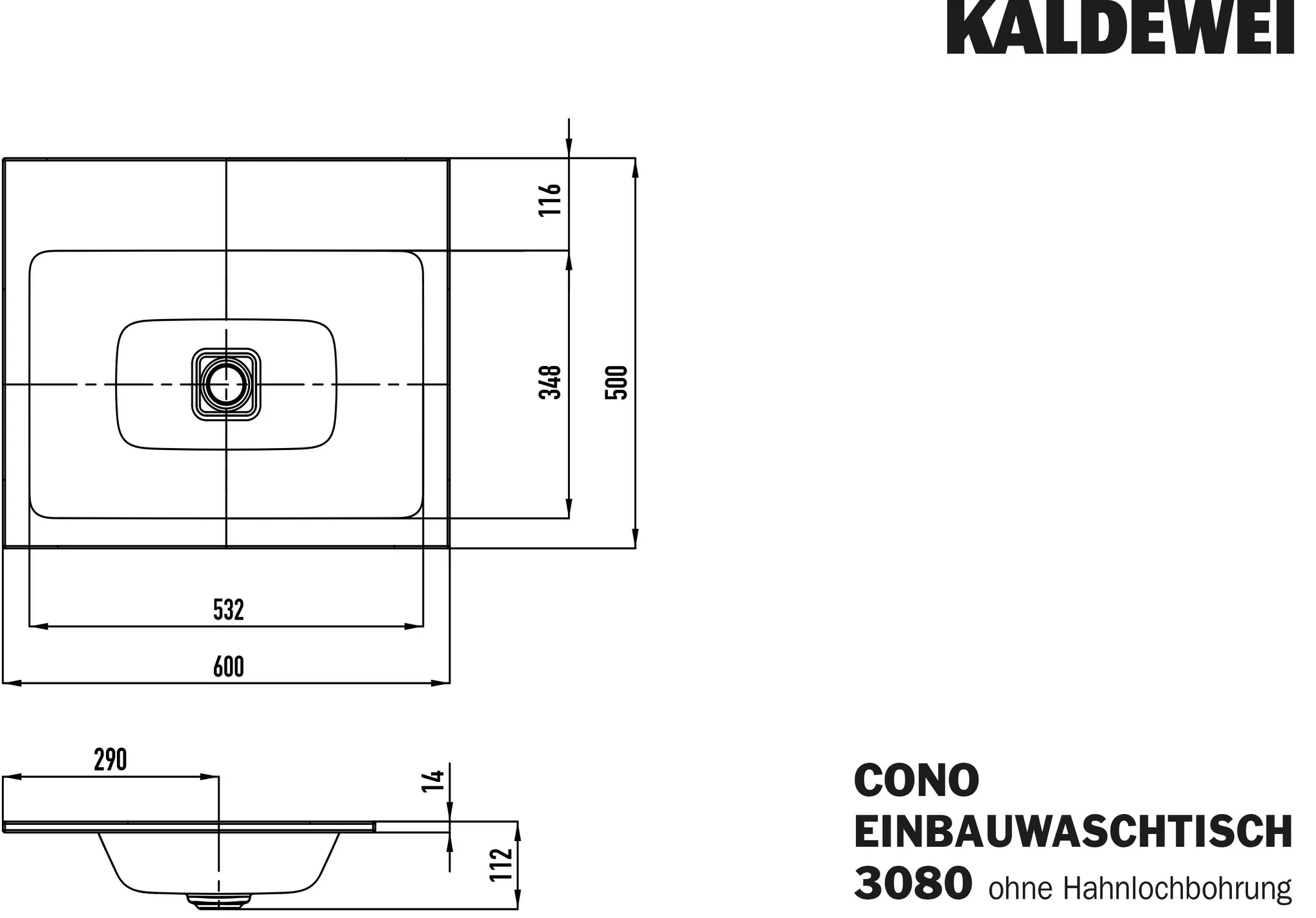 Einbauwaschtisch „Cono“ 60 × 50 cm, mittig, ohne Überlauf, ohne Hahnlochbohrung in bahamabeige mit Perl-Effekt