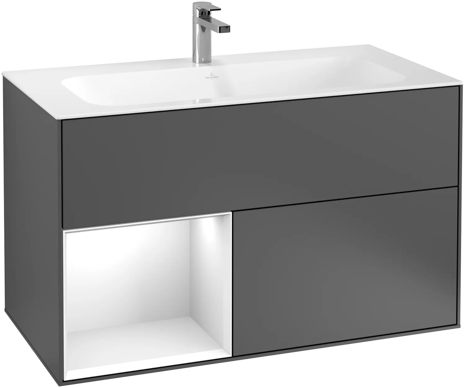 Villeroy & Boch Waschtischunterschrank „Finion“ für Schrankwaschtisch 996 × 591 × 498 mm Black Matt Lacquer, für Becken mittig Villeroy & Boch Waschtischunterschrank „Finion“ für Schrankwaschtisch 996 × 591 × 498 mm Black Matt Lacquer, für Becken mittig