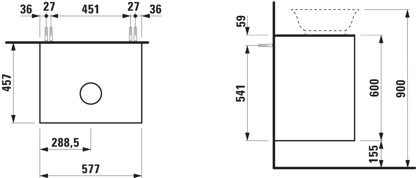 Laufen Waschtischunterbau „THE NEW CLASSIC“ 577 × 600 × 457 mm Weiß matt, mittig