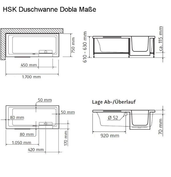 HSK Duschbadewanne „Dobla“ 170 × 75 cm HSK Duschbadewanne „Dobla“ 170 × 75 cm