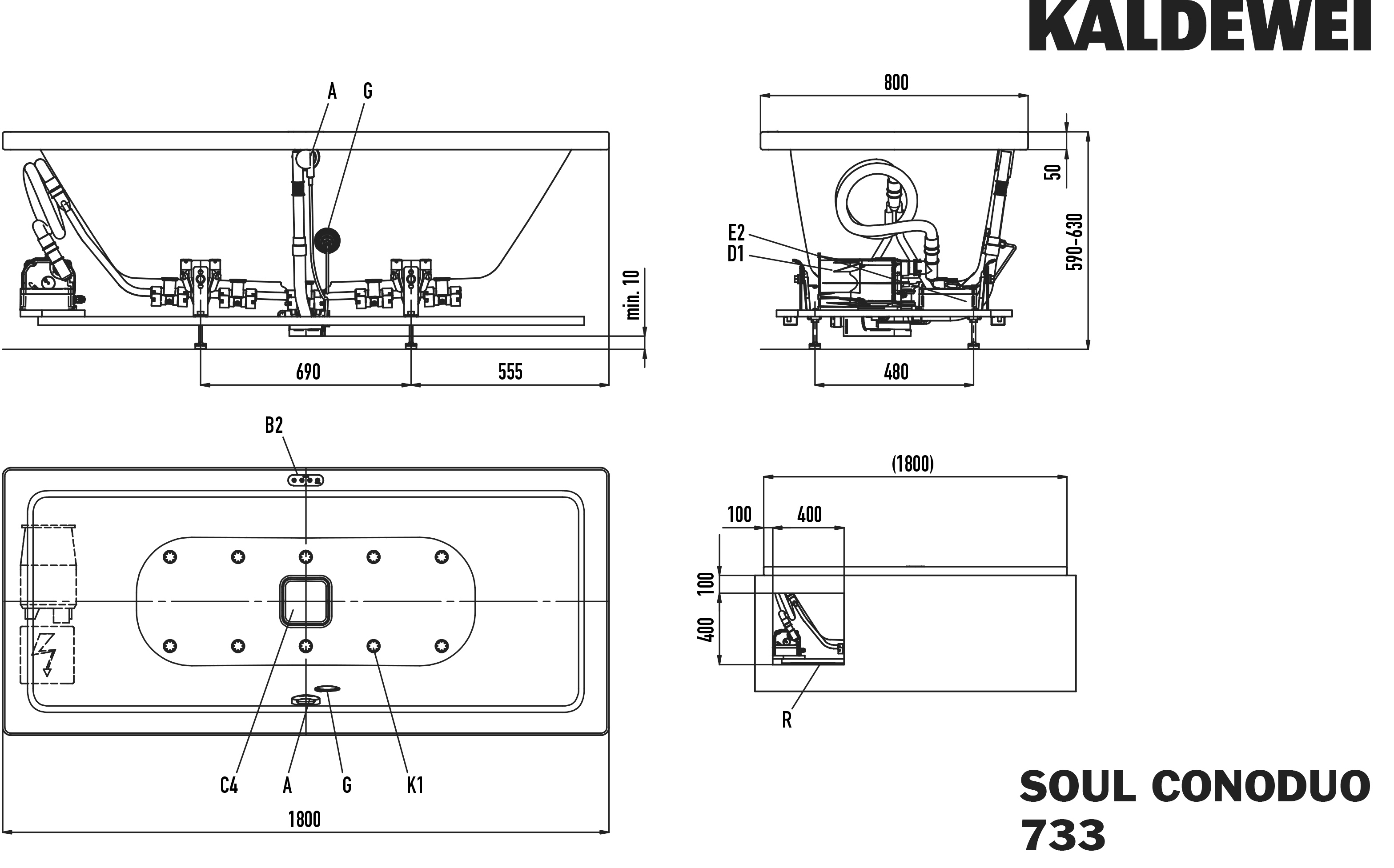 Kaldewei Badewanne „Conoduo“ rechteck 180 × 80 cm, ohne Grifflochbohrungen in cool grey 90