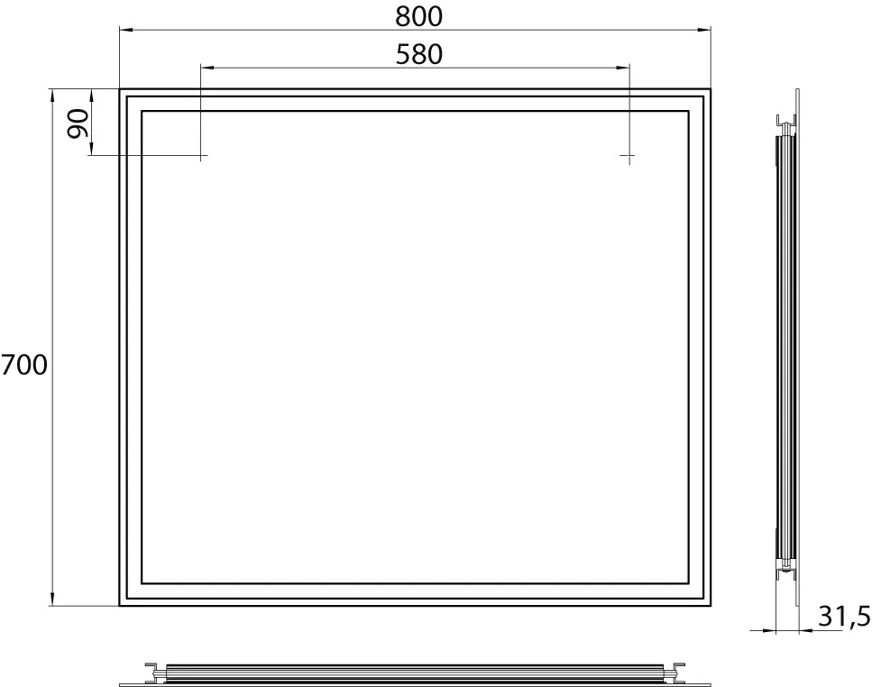 Lichtspiegel MI 180, 800 x 700 mm4000K, Raumschaltung IP 20