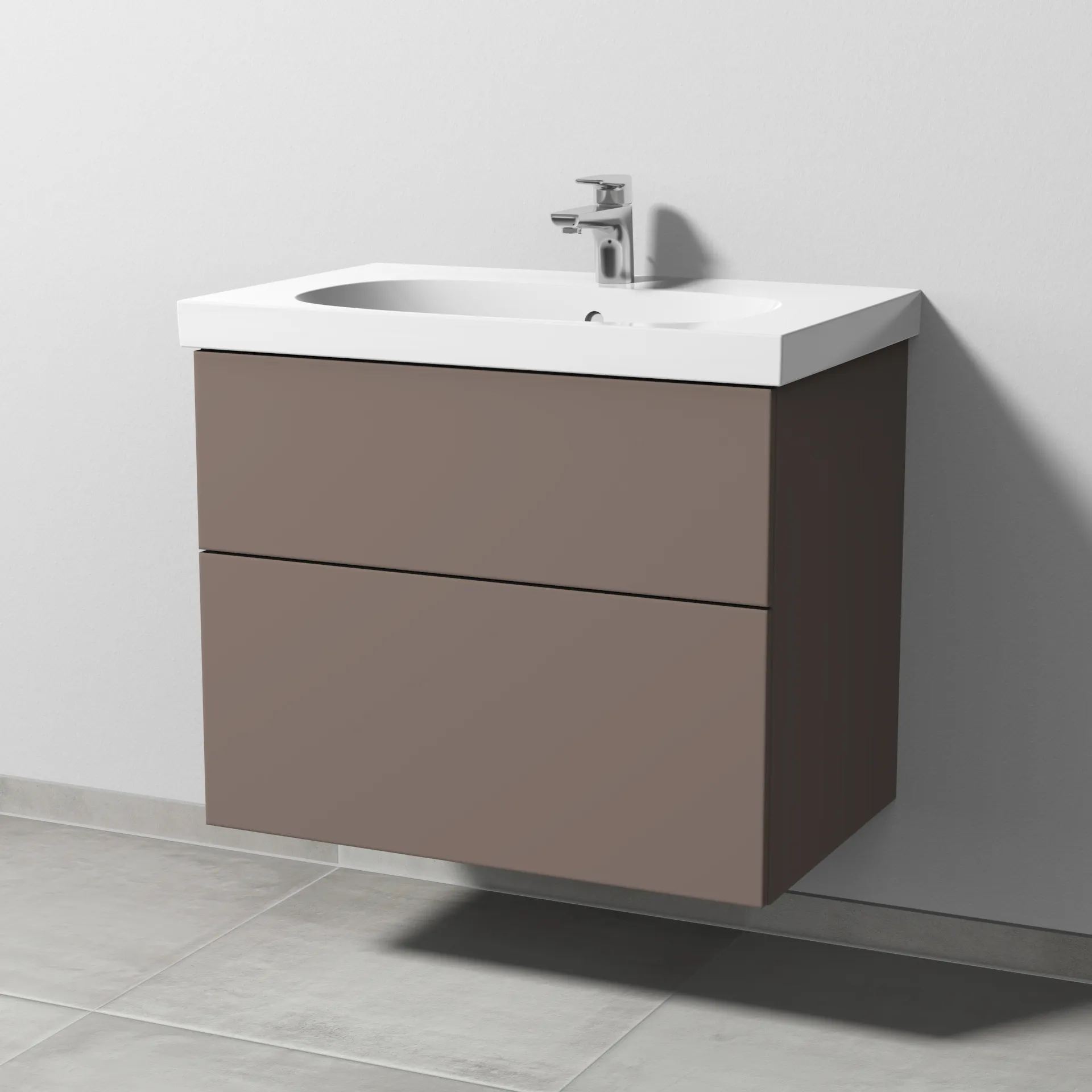 Sanipa Waschtischunterschrank „3way“ 720 × 586 × 467 mm in Taupe (matt), mit Hahnlochbohrung, Becken mittig Sanipa Waschtischunterschrank „3way“ 720 × 586 × 467 mm in Taupe (matt), mit Hahnlochbohrung, Becken mittig