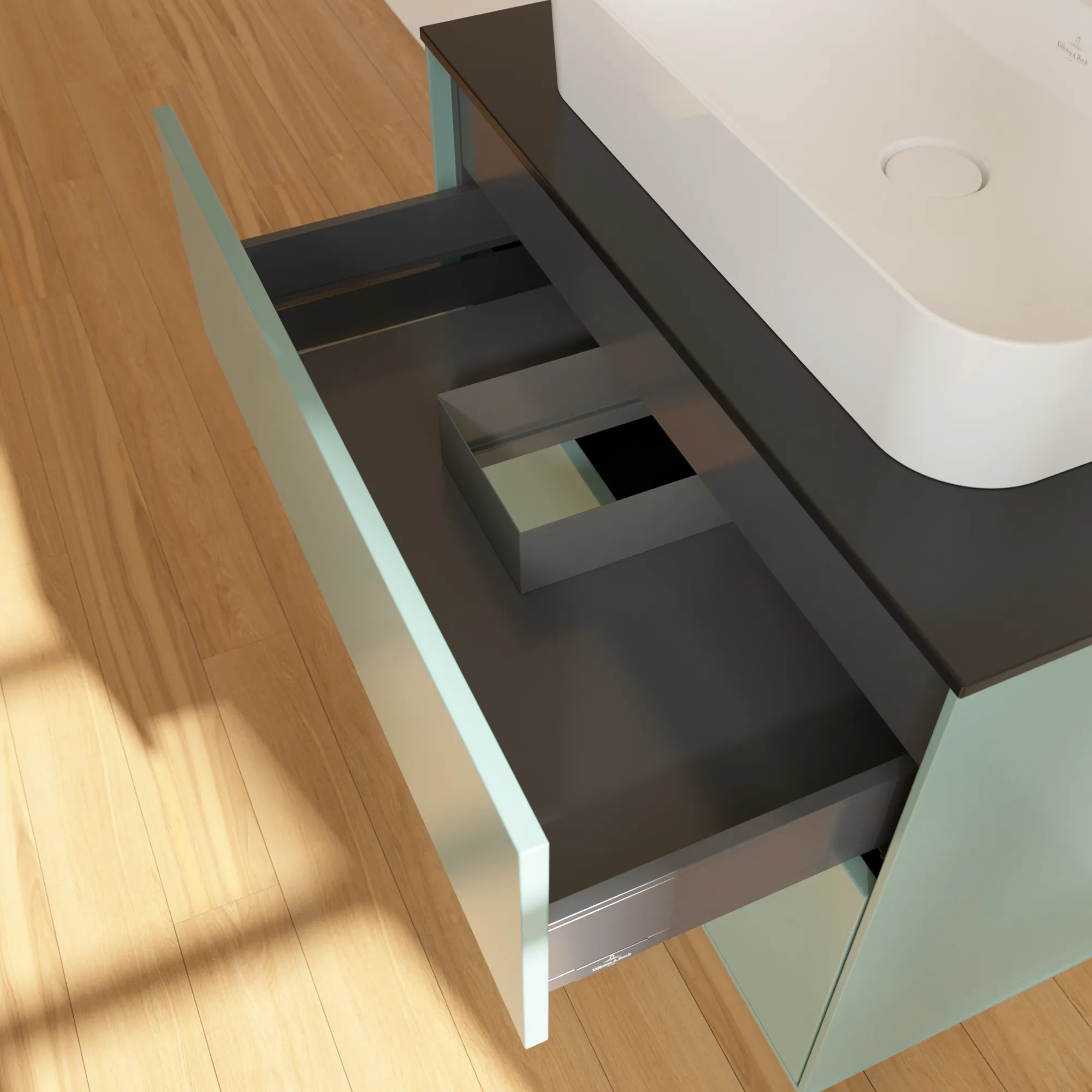Villeroy & Boch Finion Waschbeckenunterschrank G34 800x603x501mm Olive Matt Lacquer / Glass Black Matt Villeroy & Boch Finion Waschbeckenunterschrank G34 800x603x501mm Olive Matt Lacquer / Glass Black Matt