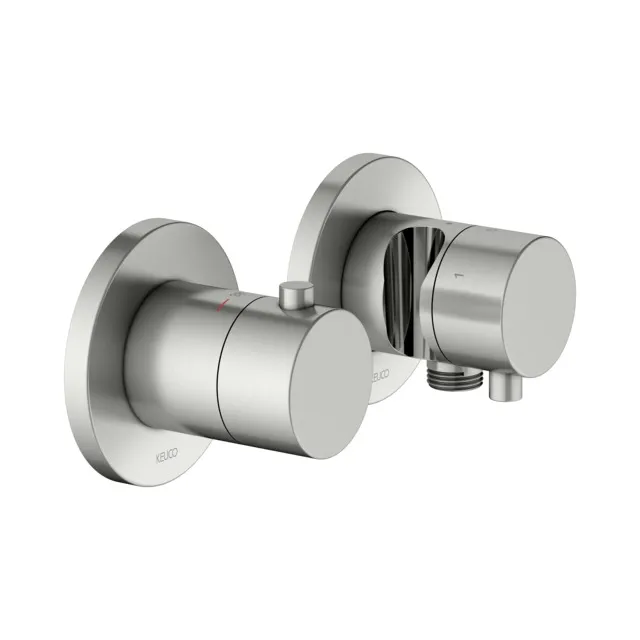 KEUCO EDITION 400 Thermostatarmatur-Set Unterputz für 3 Verbraucher mit Schlauchanschluss und Brausehalter 3-Wege Edelstahl-finish