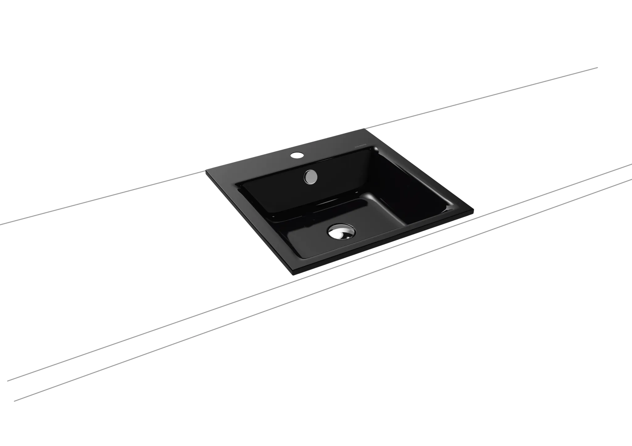 Einbauwaschtisch „Puro“ 46 × 46 cm, mit Überlauf, mit Hahnlochbohrung in schwarz mit Perl-Effekt