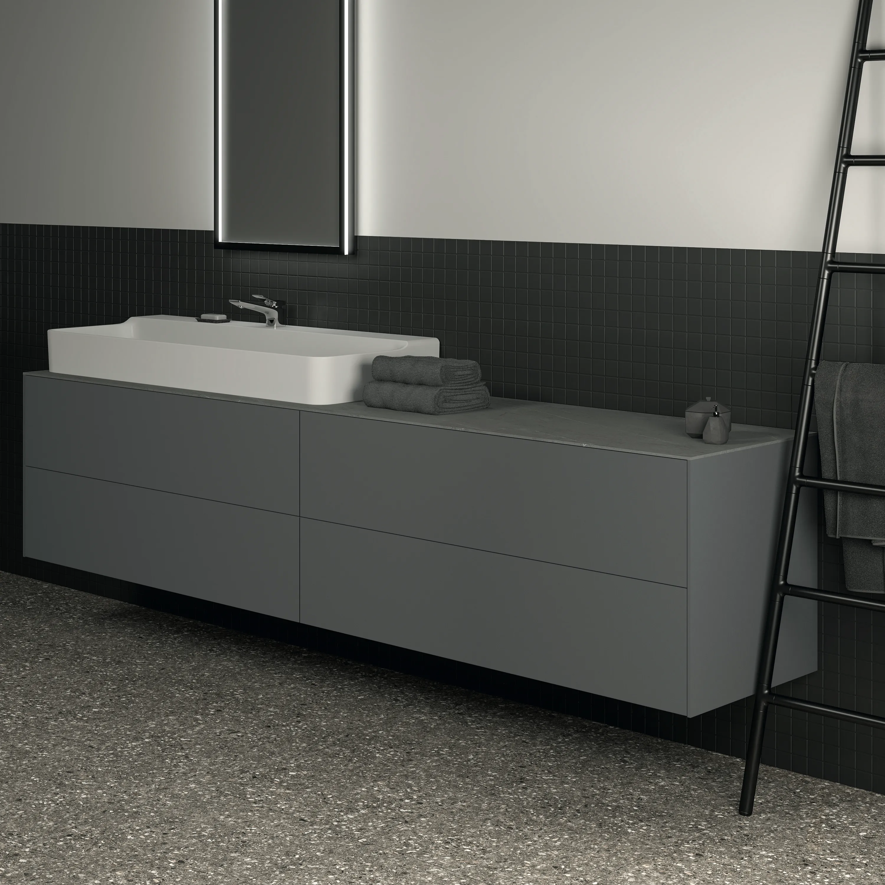Ideal Standard Waschtischunterschrank „Conca“ 238,5 × 54 × 50,5 cm Anthrazit matt lackiert Ideal Standard Waschtischunterschrank „Conca“ 238,5 × 54 × 50,5 cm Anthrazit matt lackiert