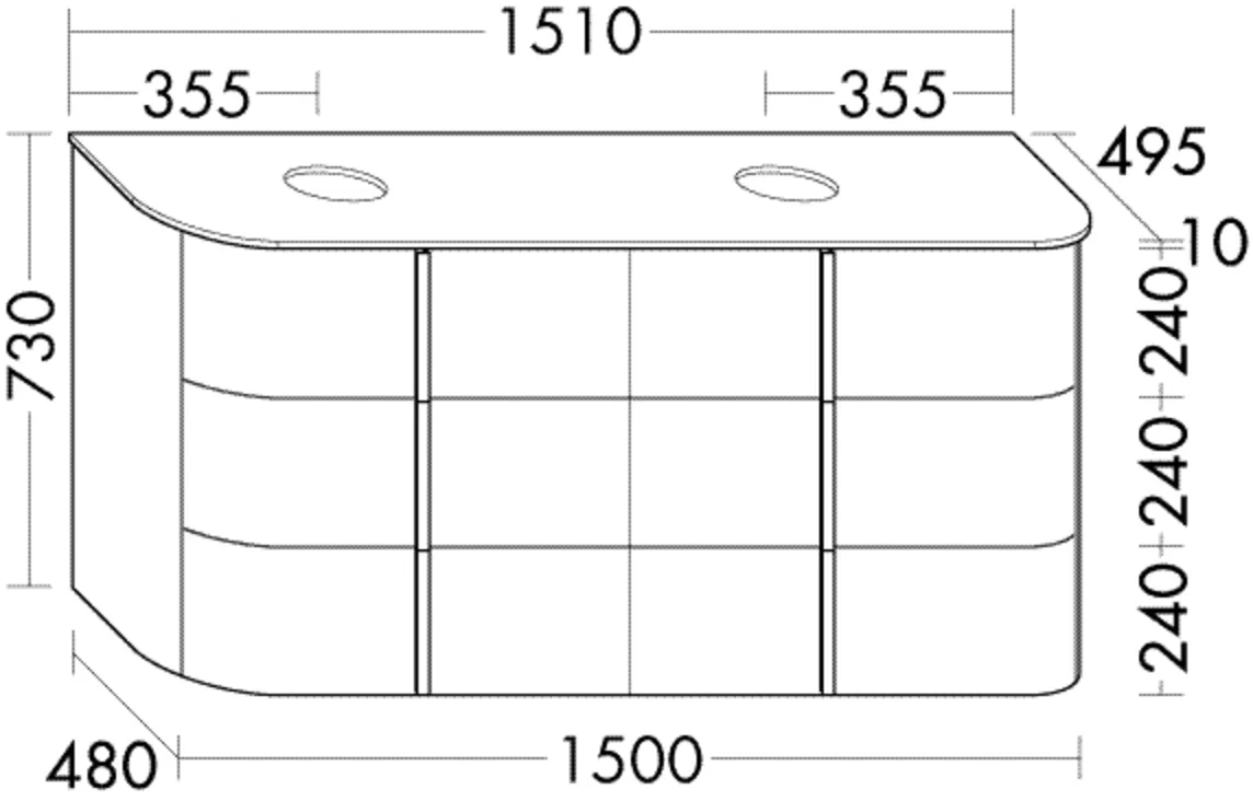 Waschtischunterschrank Lavo 2.0 von burgbad – 1510 mm breit, 730 mm hoch, 495 mm tief, inkl. 2 Schubladen mit Siphonausschnitt und Aufbewahrungsboxen