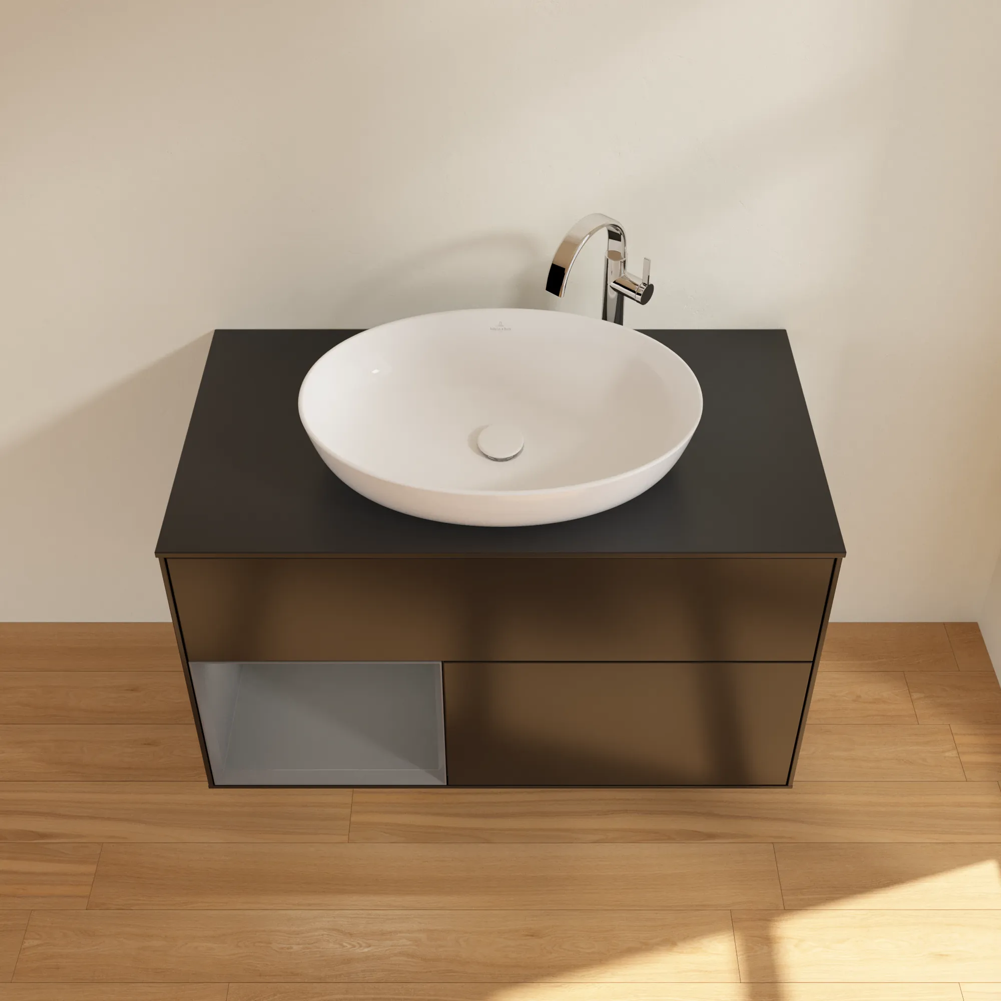 Villeroy & Boch Waschbeckenunterschrank Finion G89, 1000 x 603 x 501 mm, Black Matt Lacquer, mit Beleuchtung und Push-to-open Funktion