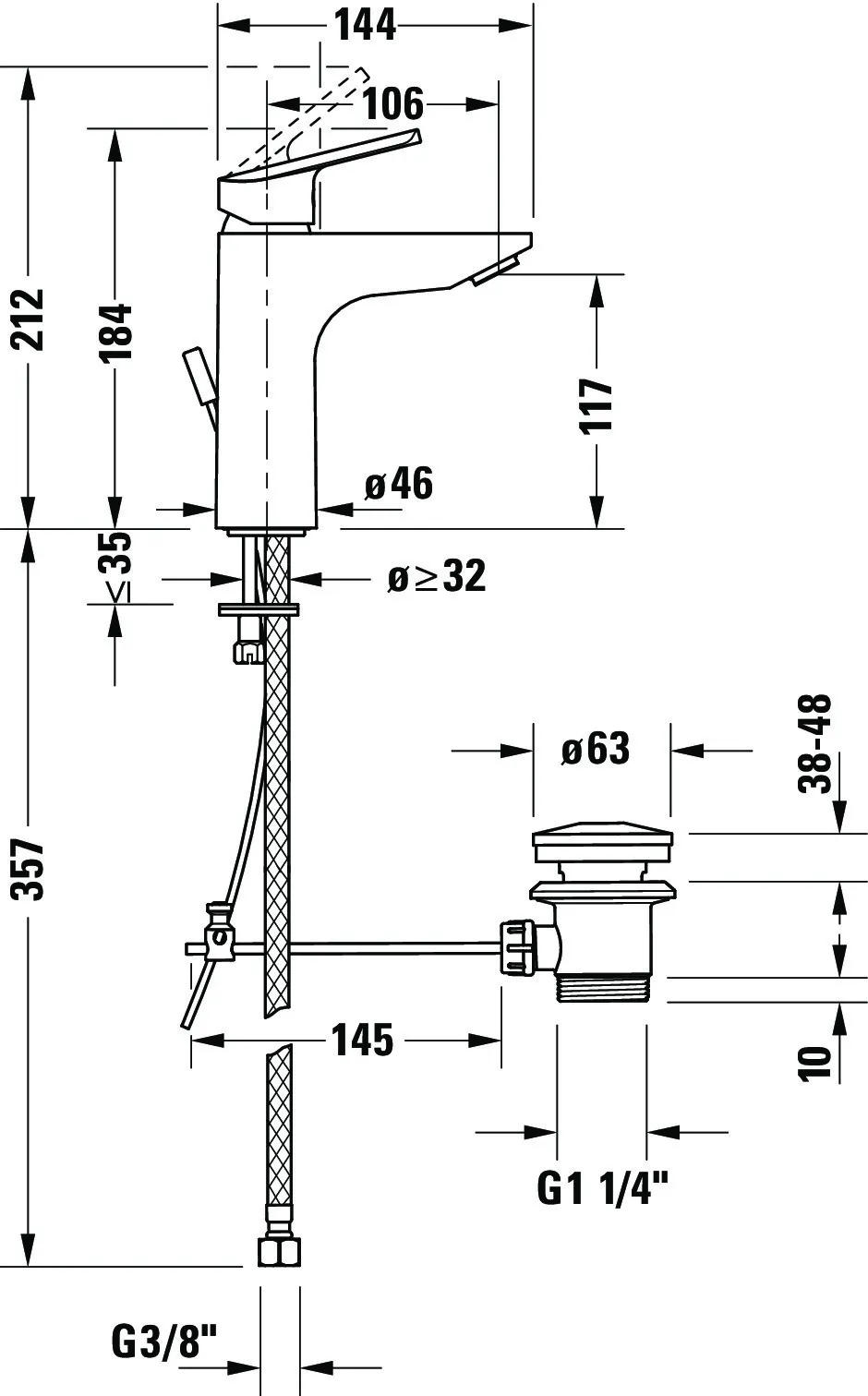 Einhebel-Waschtischmischer No. 1 M mit Zugstange MinusFlow