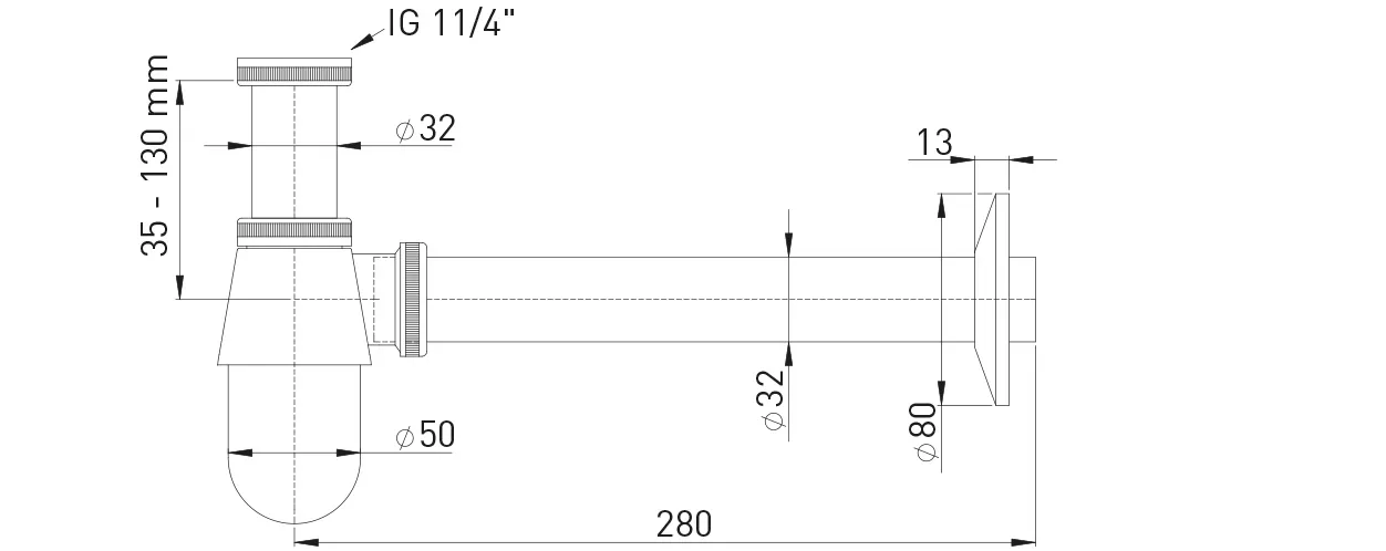 Stedo Flaschen-Geruchverschluß DN 32, Messing verchromt ″Plus″