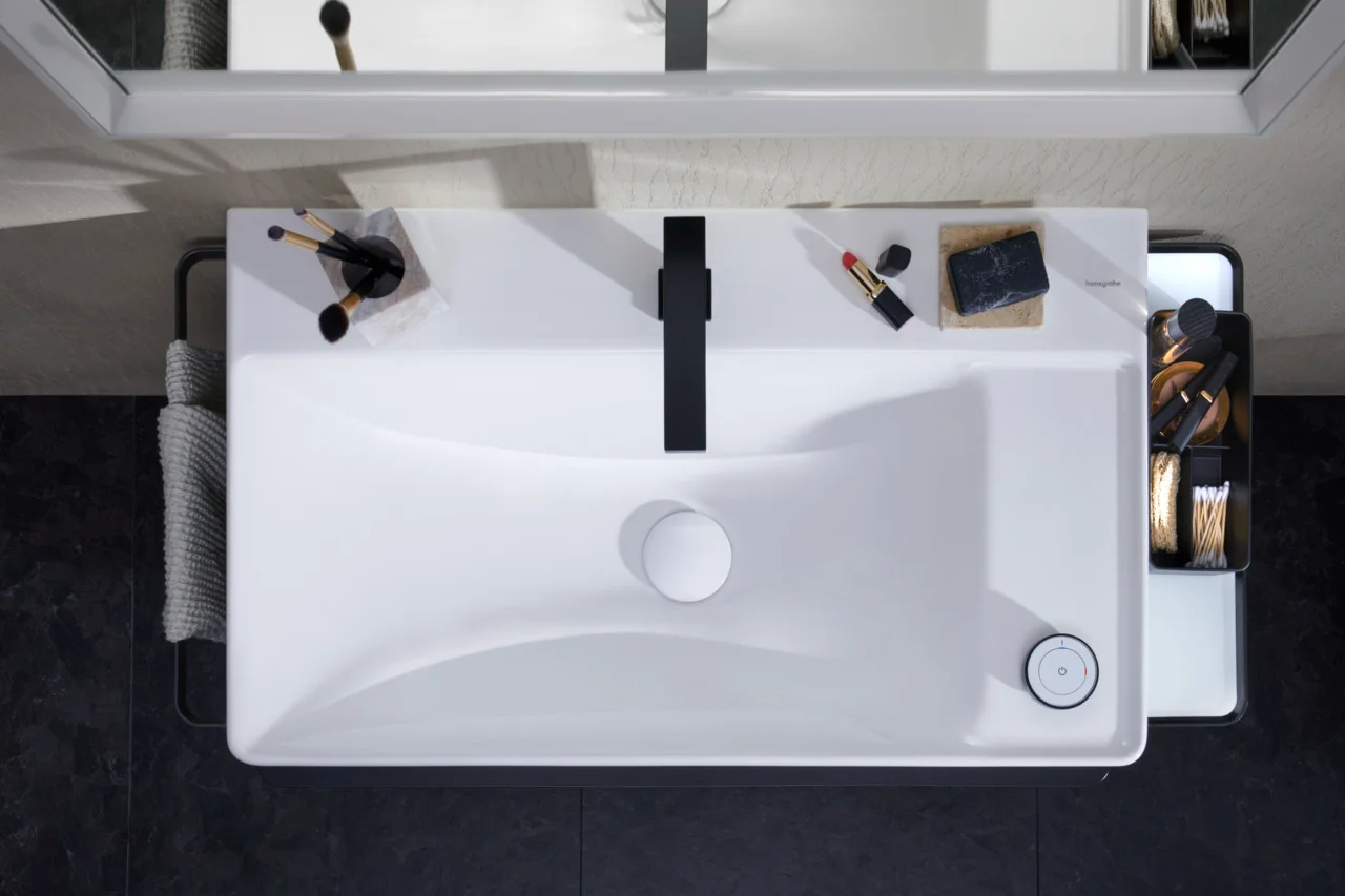 Hansgrohe Xelu Q Waschtisch, Keramik, weiß, 800 x 480 mm, 100 mm Beckenhöhe, wandhängend, mit Ablage rechts und SmartClean-Glasur Hansgrohe Xelu Q Waschtisch, Keramik, weiß, 800 x 480 mm, 100 mm Beckenhöhe, wandhängend, mit Ablage rechts und SmartClean-Glasur