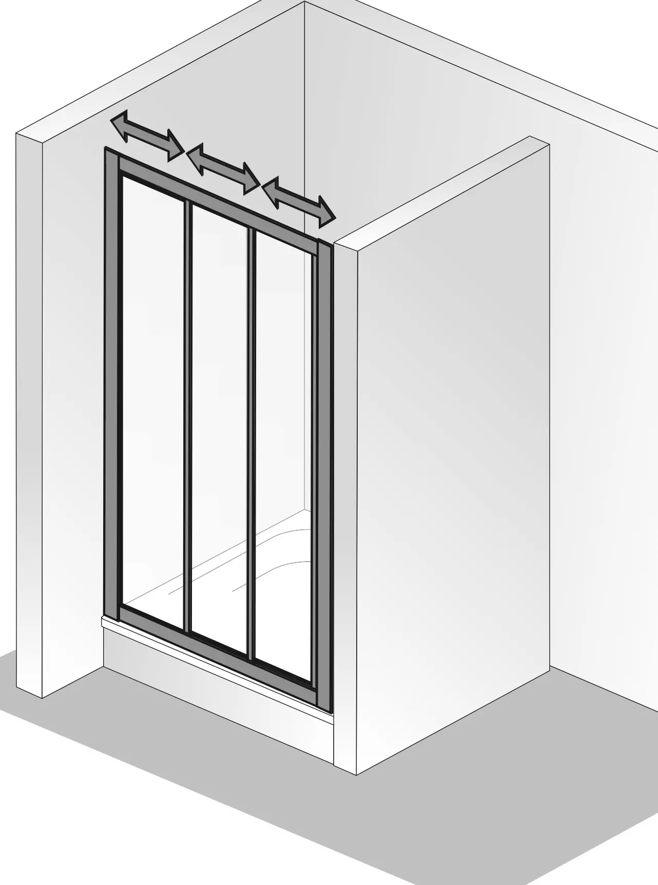 HSK Duschtür 3-teilig „Favorit“ Glas Tropfen hell (Kunstglas), Profile Alu Silber-matt, H: 1850 mm HSK Duschtür 3-teilig „Favorit“ Glas Tropfen hell (Kunstglas), Profile Alu Silber-matt, H: 1850 mm