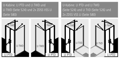 Kermi Duschtür Pendeltür für Nische und Ecke „LIGA“ 185 cm Glas Klar, Profile Silber Mattglanz, Drehtür zweiteilig