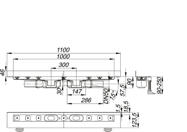 Duschrinne CeraLine Plan W Duo 1000 mm, DN 50