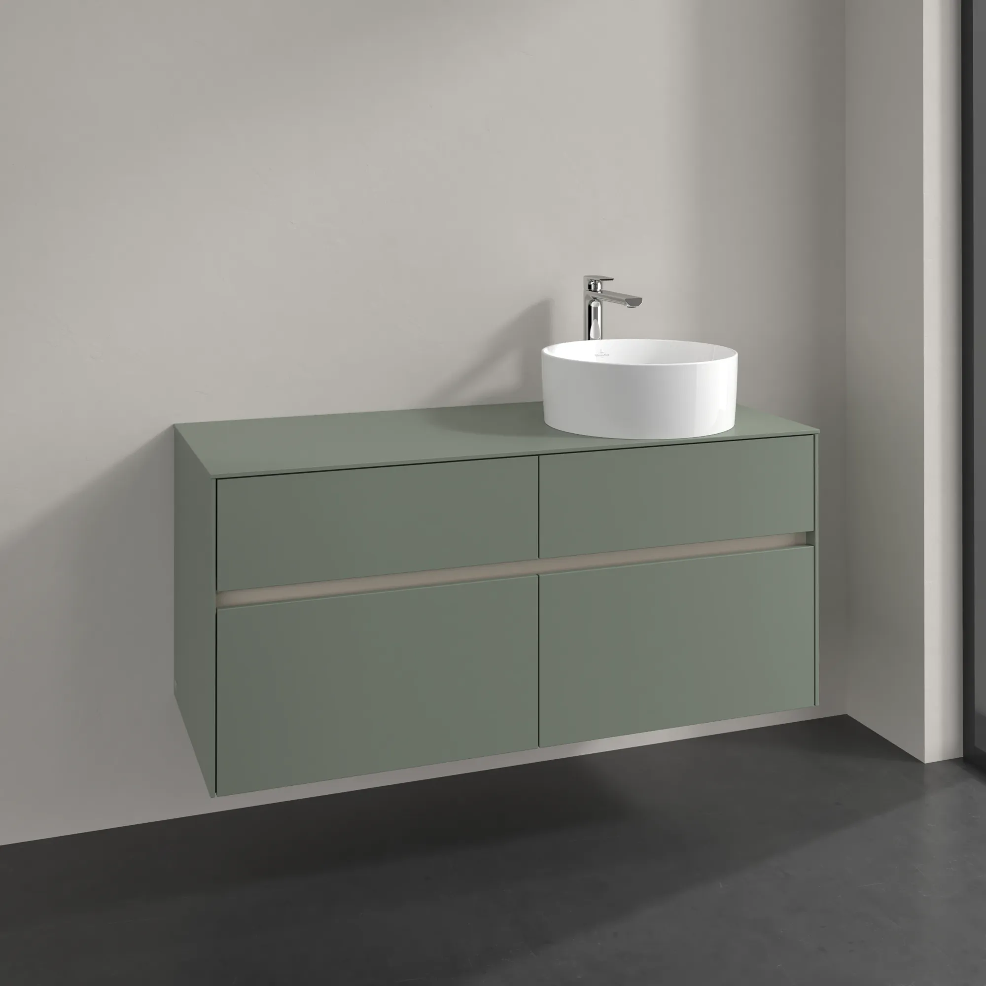 Villeroy & Boch Waschtischunterschrank „Collaro“ 1200 × 548 × 500 mm Soft Green, ohne Beleuchtung, für Becken rechts