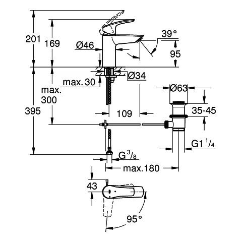 Einhand-Waschtischbatterie Eurosmart 32926_3, S-Size, Energie-Spar-Funktion Mittelstellung kalt, Einlochmontage, Temperaturbegrenzer, Zugstangen-Ablaufgarnitur, chrom Einhand-Waschtischbatterie Eurosmart 32926_3, S-Size, Energie-Spar-Funktion Mittelstellung kalt, Einlochmontage, Temperaturbegrenzer, Zugstangen-Ablaufgarnitur, chrom