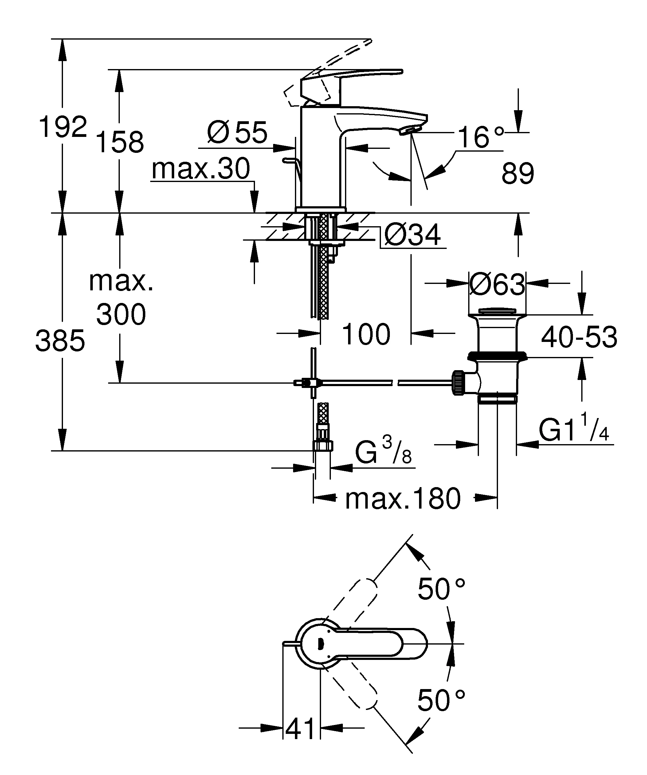 Einhand-Waschtischbatterie Eurostyle Cosmopolitan 23037_2, S-Size, Einlochmontage, Zugstangen-Ablaufgarnitur 1 1/4'', chrom