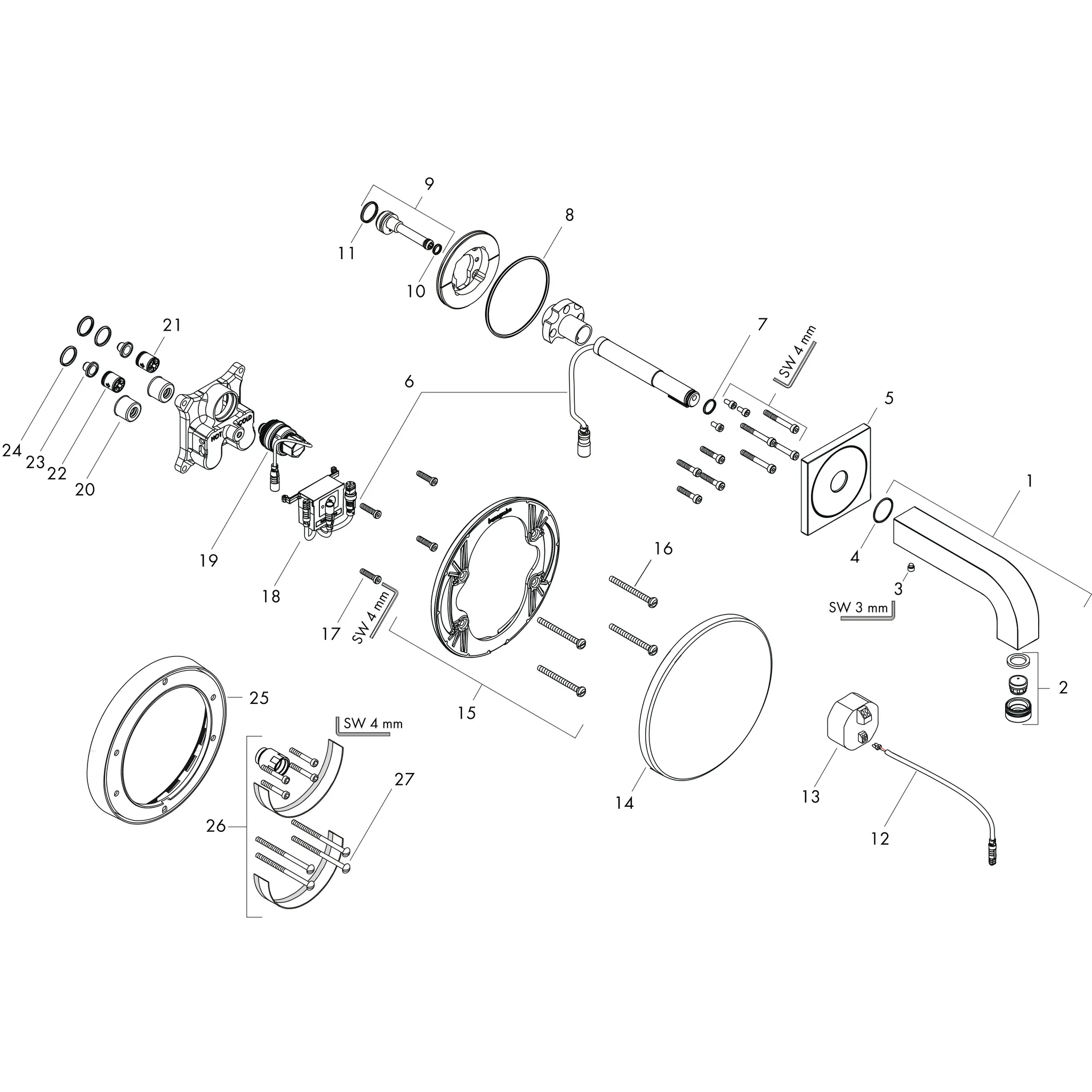 Waschtischmischer Unterputz Axor Citterio Elektronik chrom kurzer Auslauf