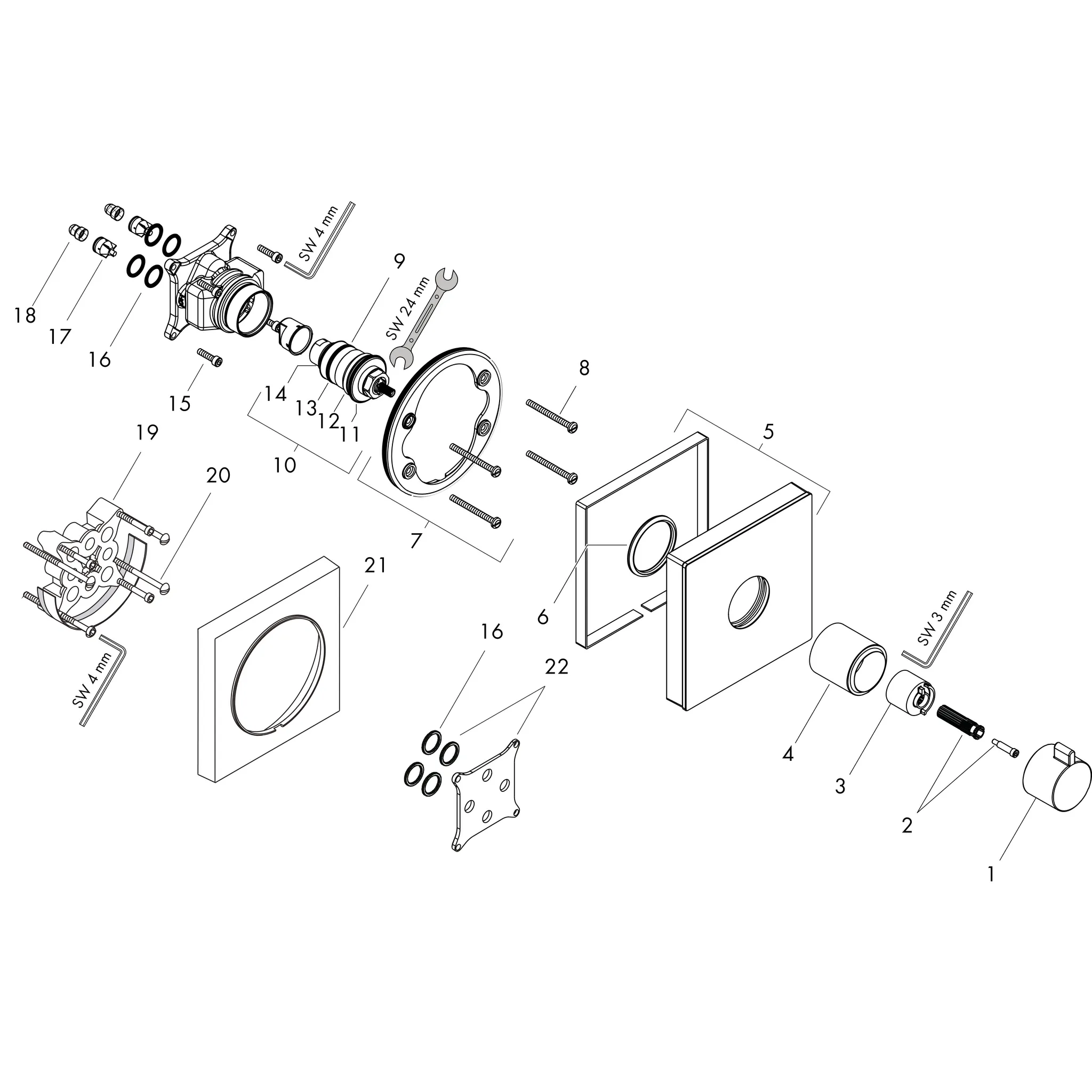 Thermostat UP ShowerSelect Glas Highflow Fertigset weiss/chrom
