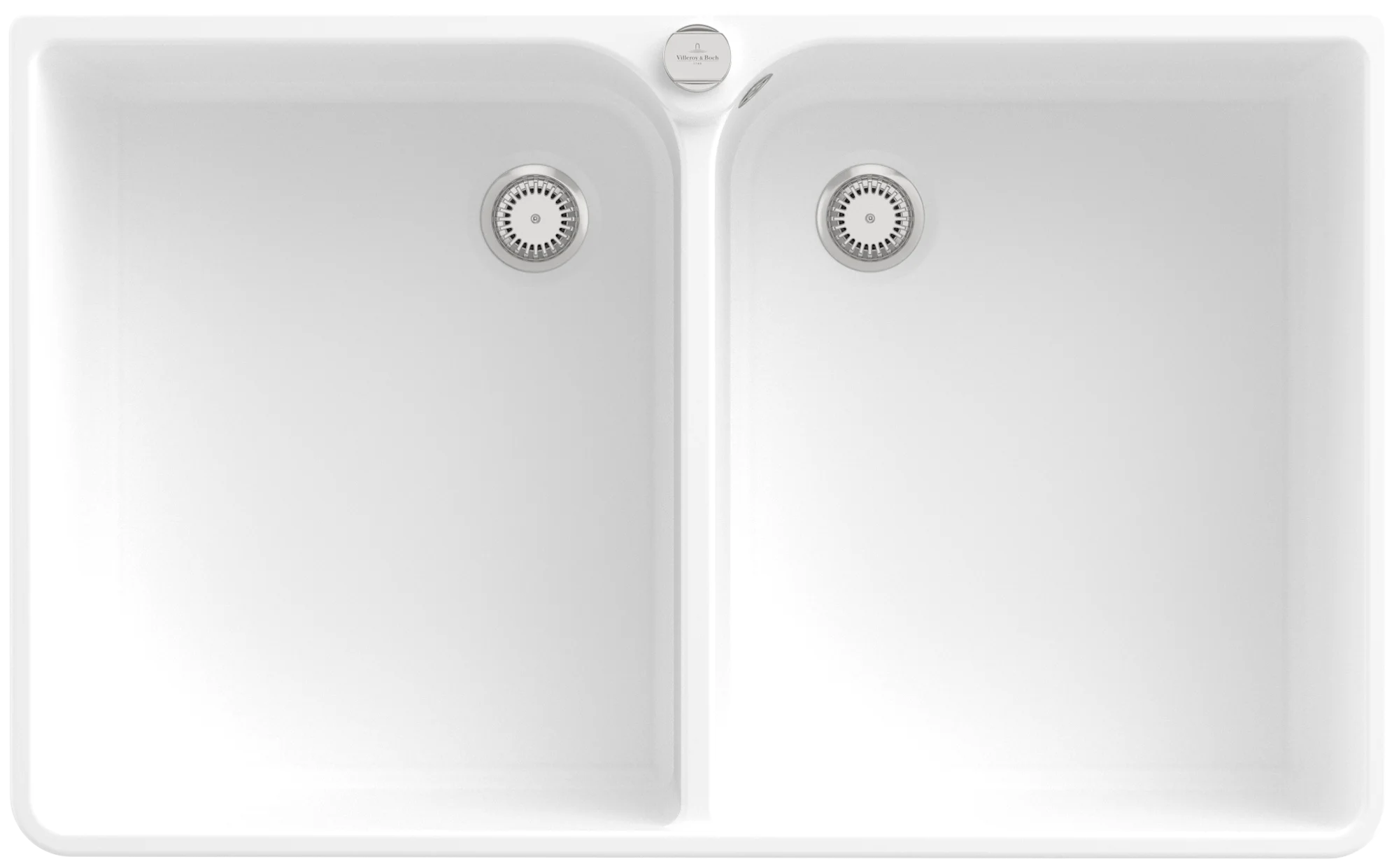 Villeroy & Boch Spülstein Doppelbecken 90 X 639002, 900 x 550 mm, inklusive Ablaufgarnitur mit Excenterbetätigung, aus Keramik, Stone White CeramicPlus