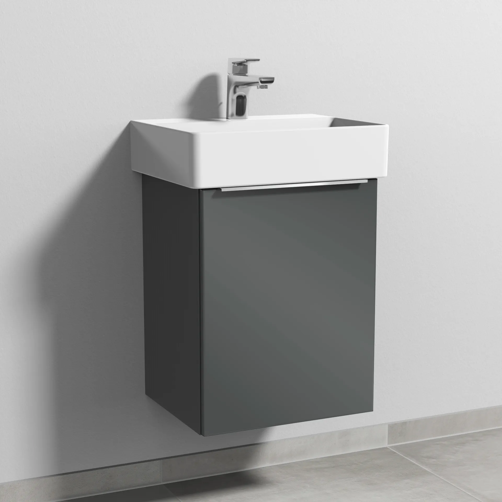 Sanipa Waschtischunterschrank „3way“ passend zu Keramik-Waschtische Dura Square von Duravit 400 × 517 × 337 mm in Anthrazit (glanz), Anschlag rechts