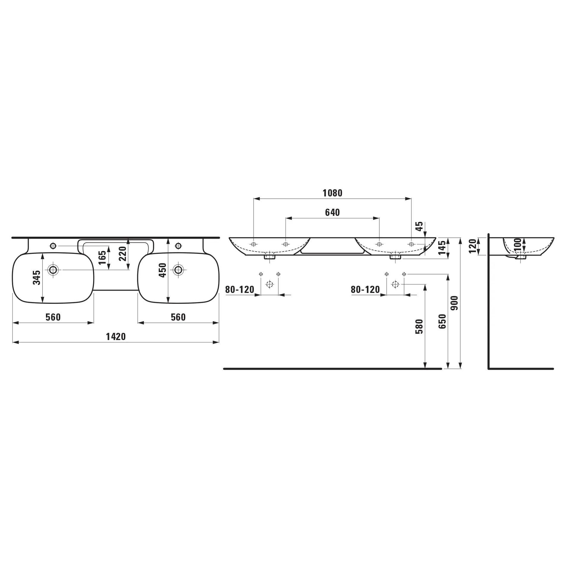Laufen Doppelwaschtisch INO 450x1420x145, weiß matt Laufen Doppelwaschtisch INO 450x1420x145, weiß matt